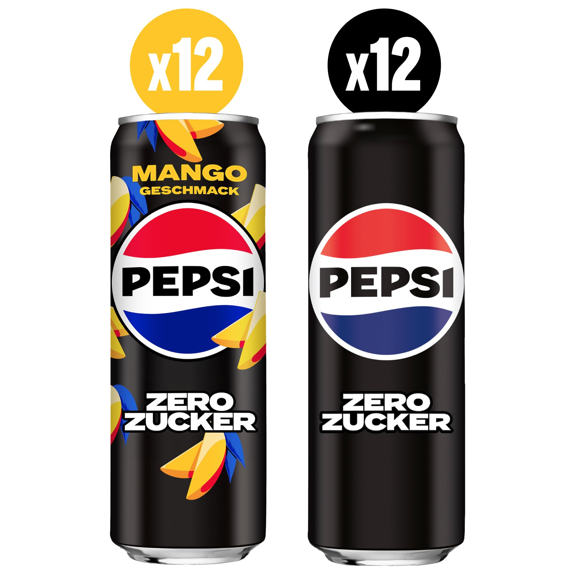 Pepsi Zero Mix 24x330ml – Pepsi Zero & Sugar free Mango – Zuckerfreie Cola-Erfrischung im Vorteilspack – Kalorienfreie Softdrinks mit Geschmack