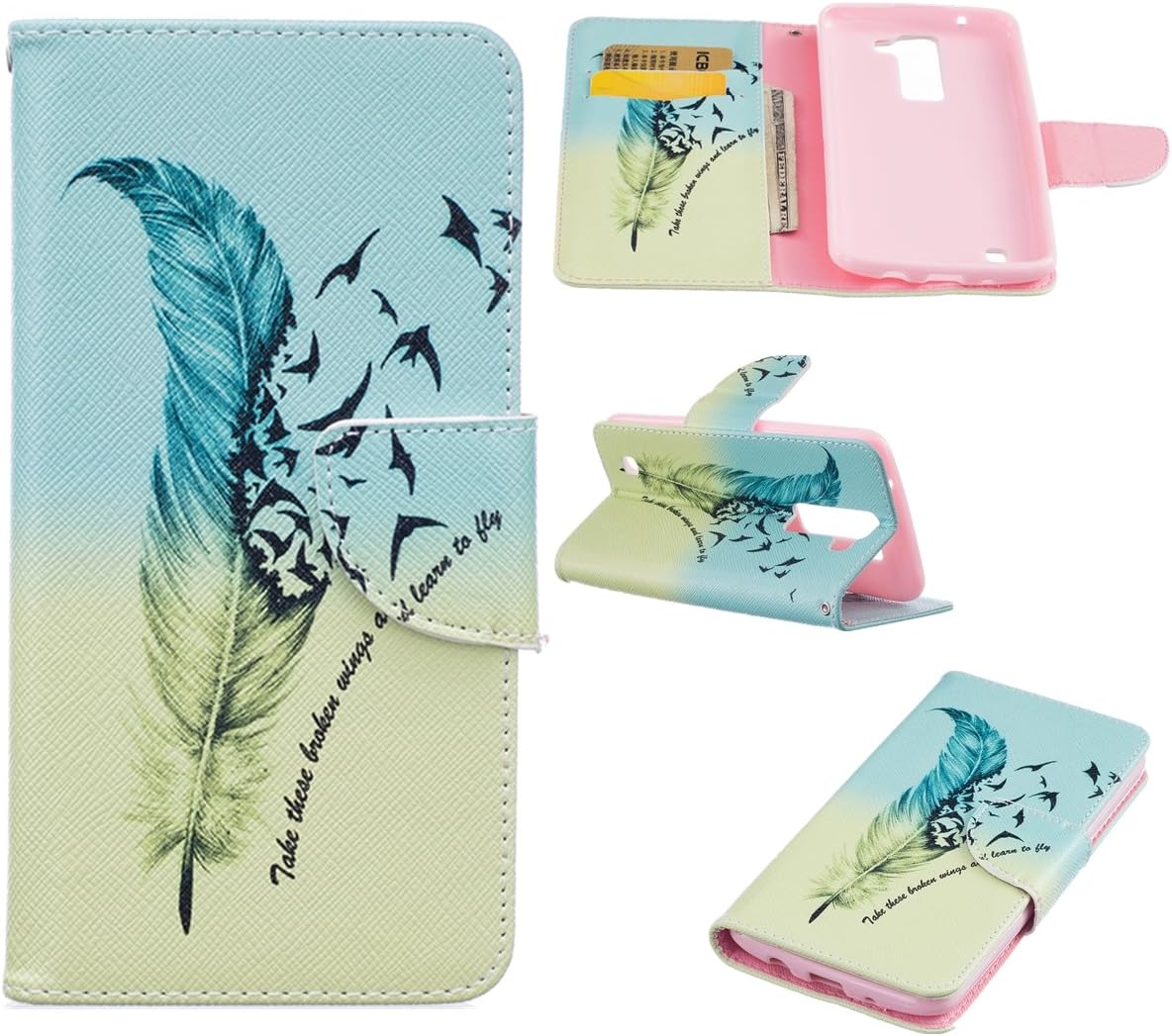 LG K8 Case, Kio PU Leather Case Flip Cover with [Built Stand] and [Card Slots] Elegant Pattern Protective Case for LG K7/ LG K8