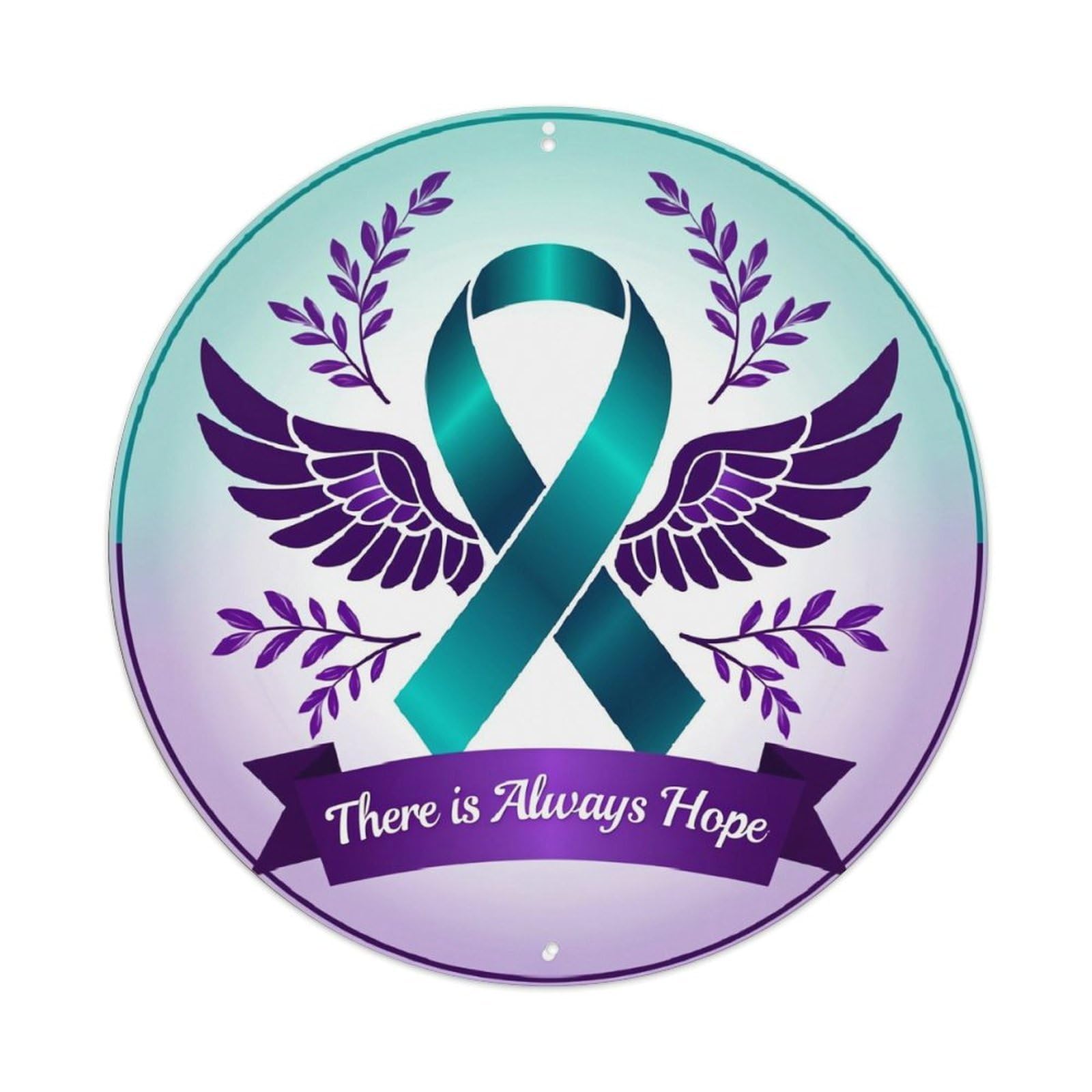 Teal Ribbon Wings Leaves Hope Retro Metal Sign Round Tin Sign, Vintage Decor Art Poster for Bar, Home, Man Cave, Kitchen, Laundry Room Gift 8x8Inch