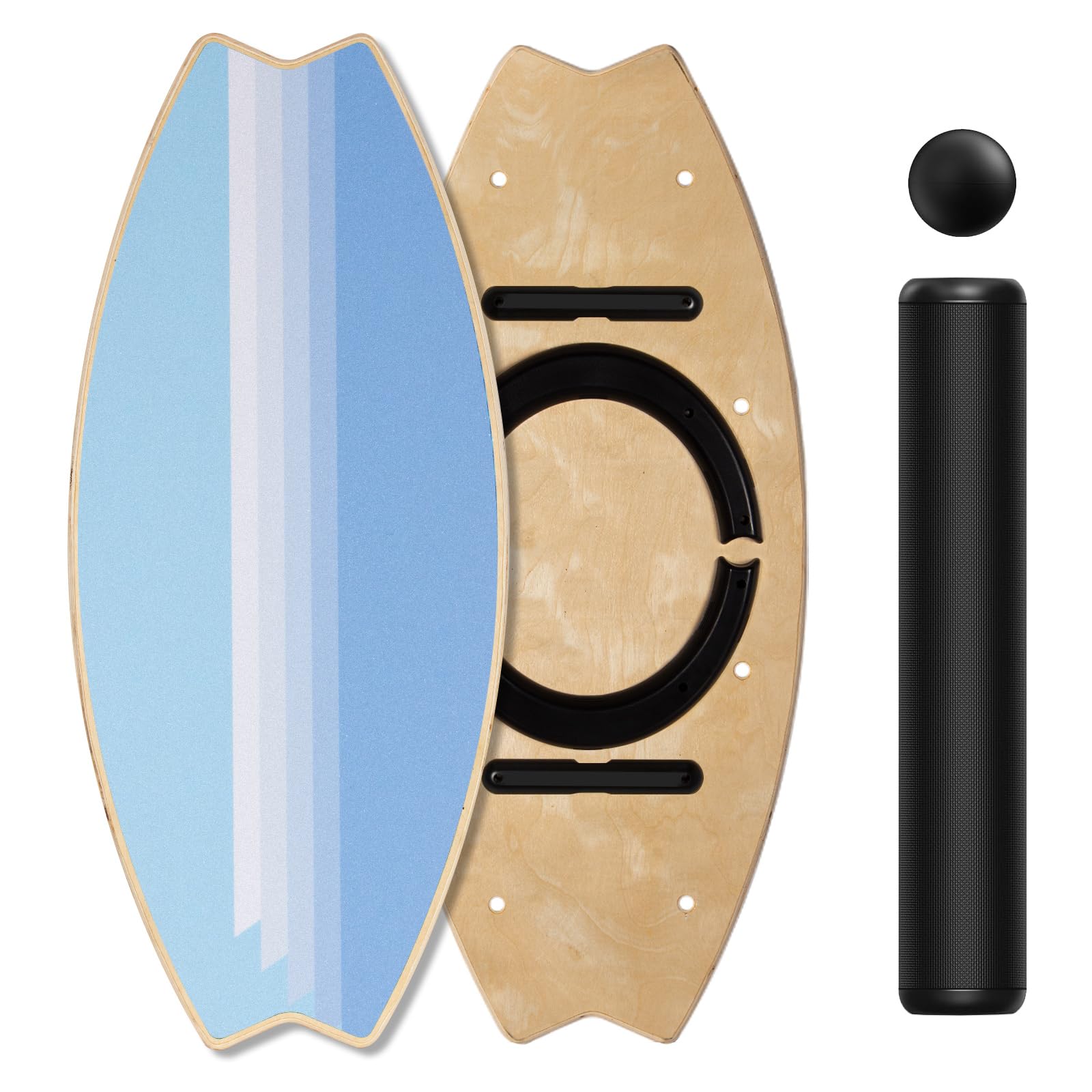 Leogreen Planche d'équilibre en Bois, Skateboard d'intérieur, 7 Modes de Planche oscillante avec Rouleau et Balle d'équilibre, idéale Fitness Yoga Surf