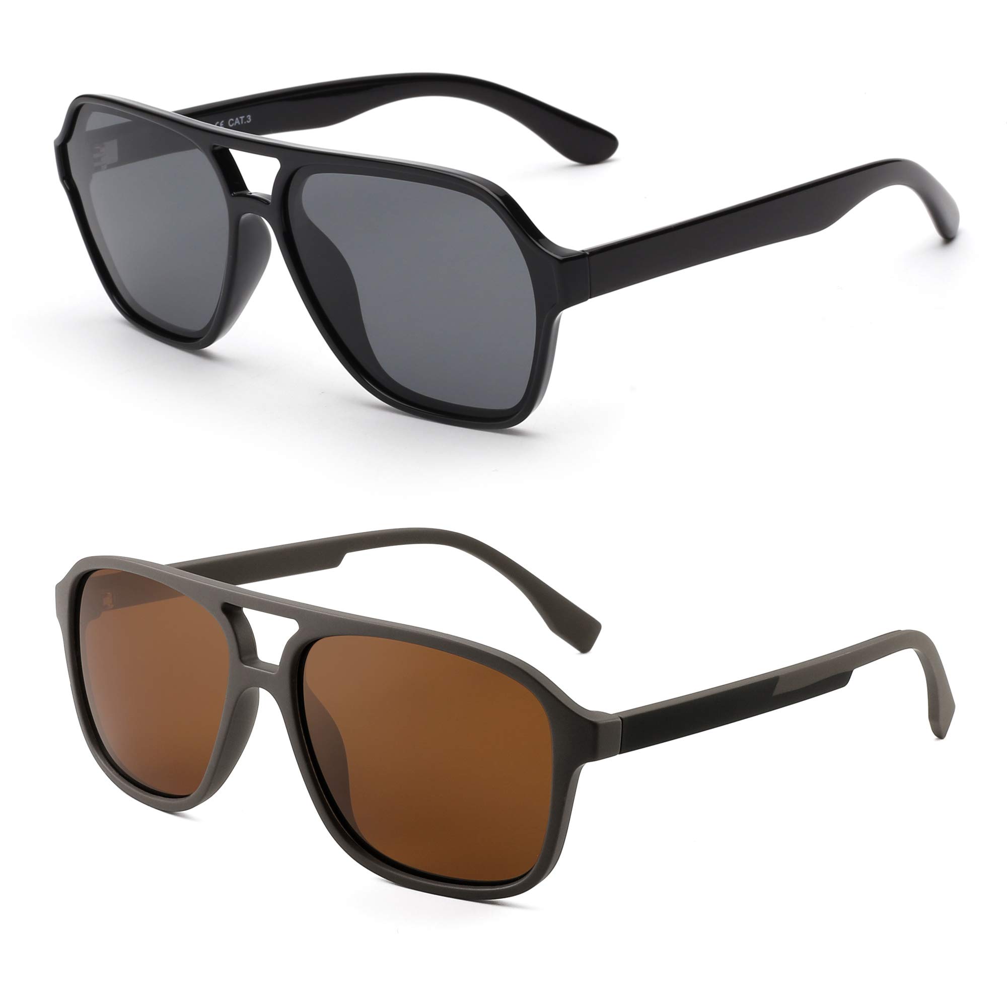 GLINDAR Men's Polarized Square Aviator Sunglasses Grey & Grey