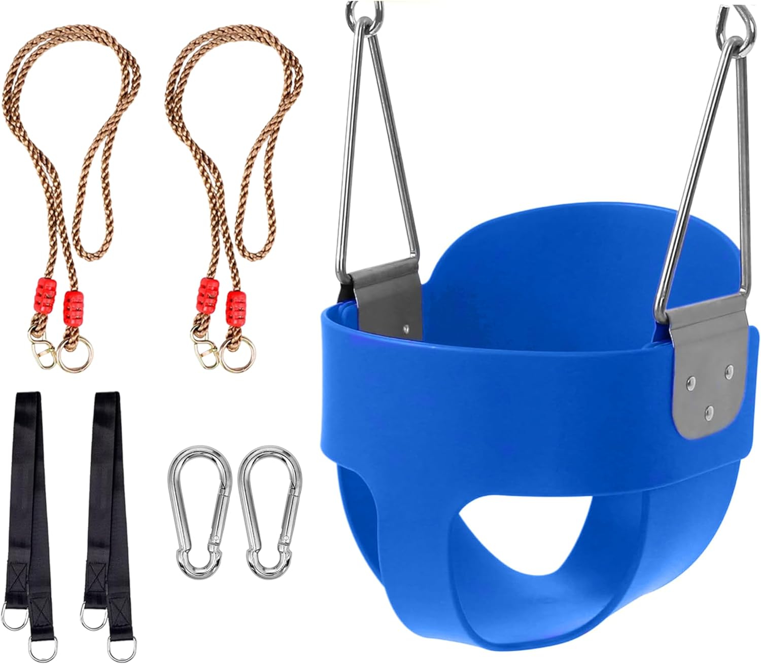 Heavy-Duty High Back Full Bucket Toddler Swing | Fully Assembled | Quick-Snap Carabiners Hooks | Baby Swing Outdoor for Backyard, Playground
