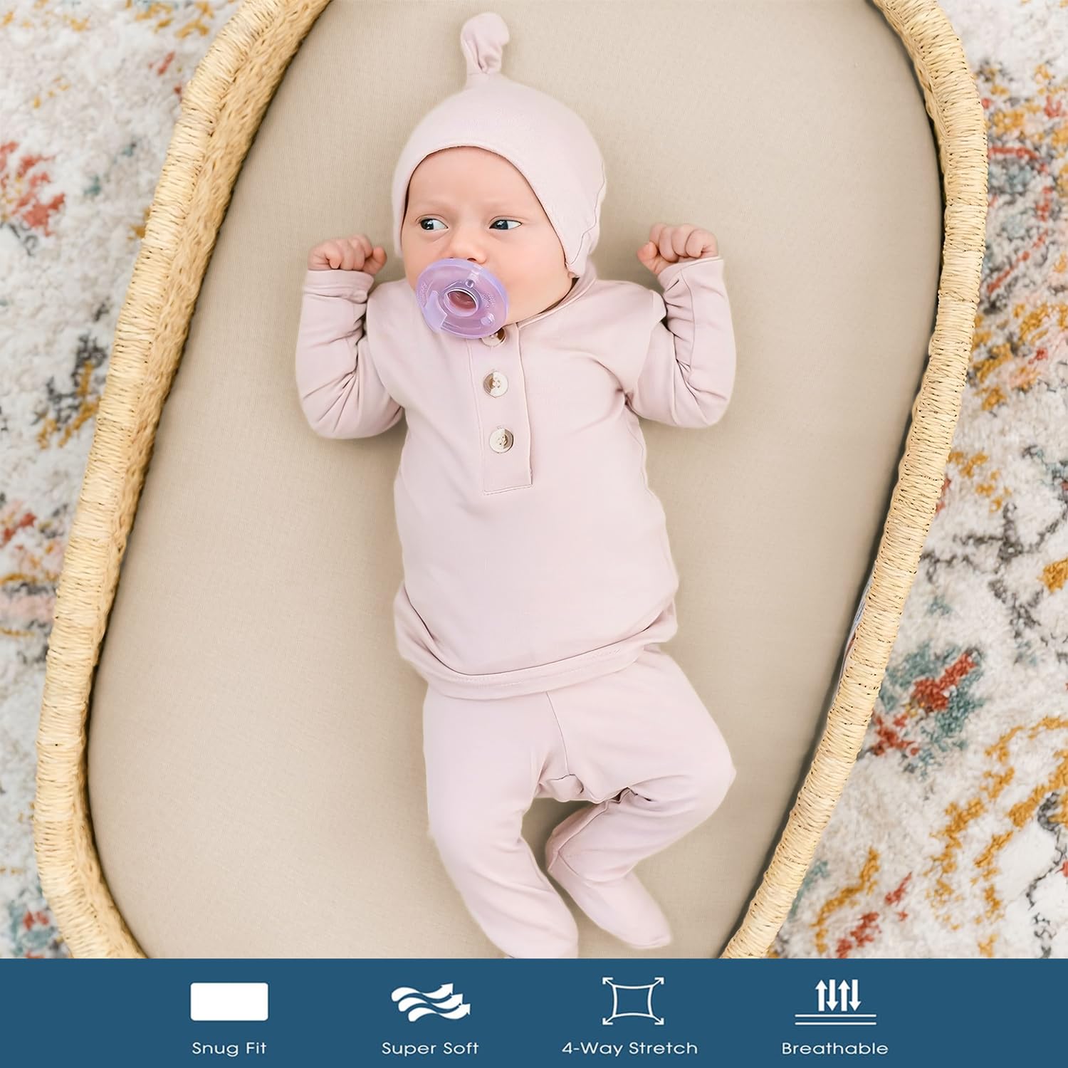 GRSSDER Stretchy Ultra Soft Fitted Bassinet Sheet 2 Pack, Universal Fit for Bassinets Baby Cradle Moses Basket Oval Rectangle Mattress Safe and Snug, Jersey Bassinet Sheets for Girls, Cream/Beige - Image 3