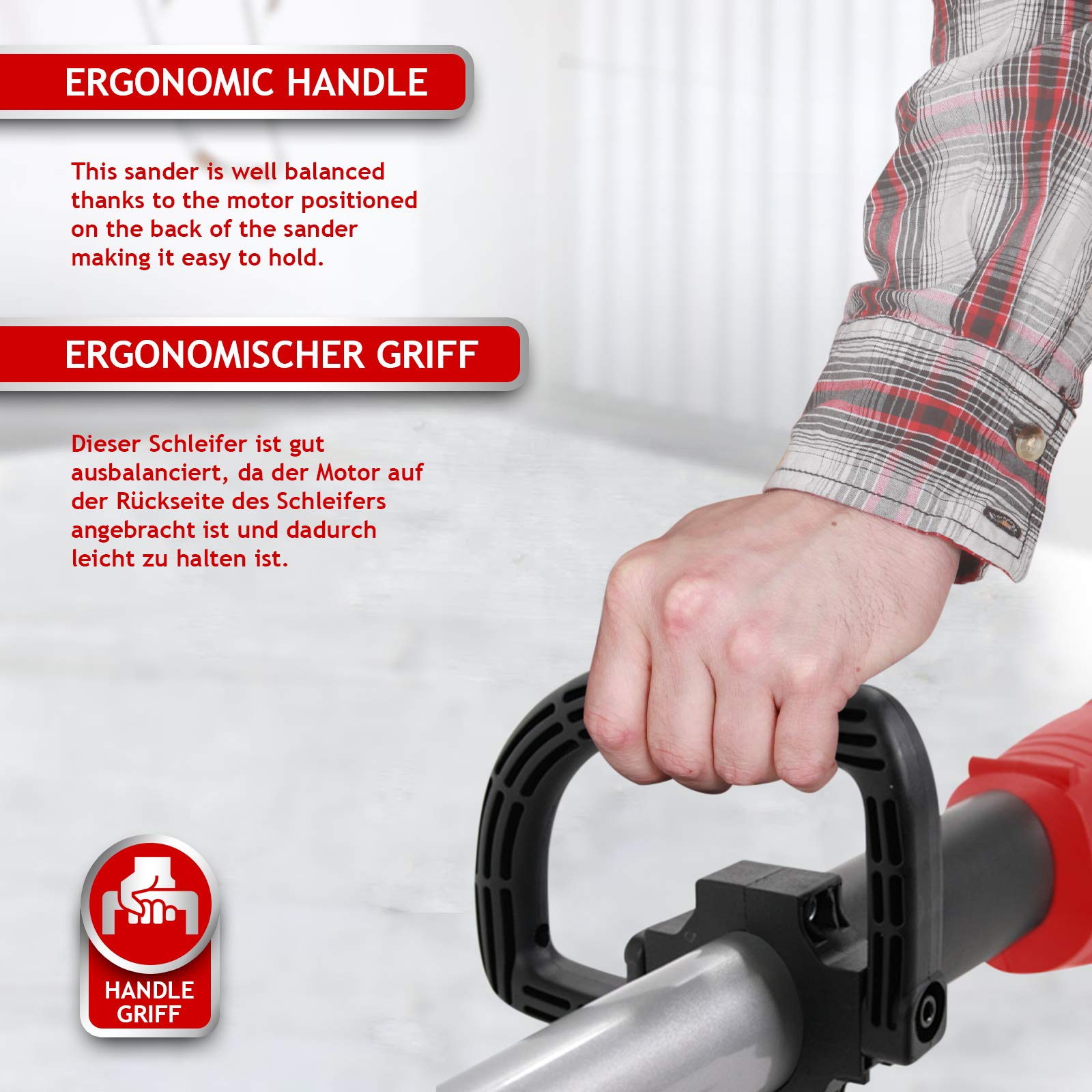 TIMBERTECH® Ponceuse Girafe - 710 W, 6 Disques de Ponçage Ø 220 mm, 1000-2100 tr/min, Noir/Rouge - Ponceuse à Bras, Cloison Sèche, pour Plafond, Mur (Rouge)