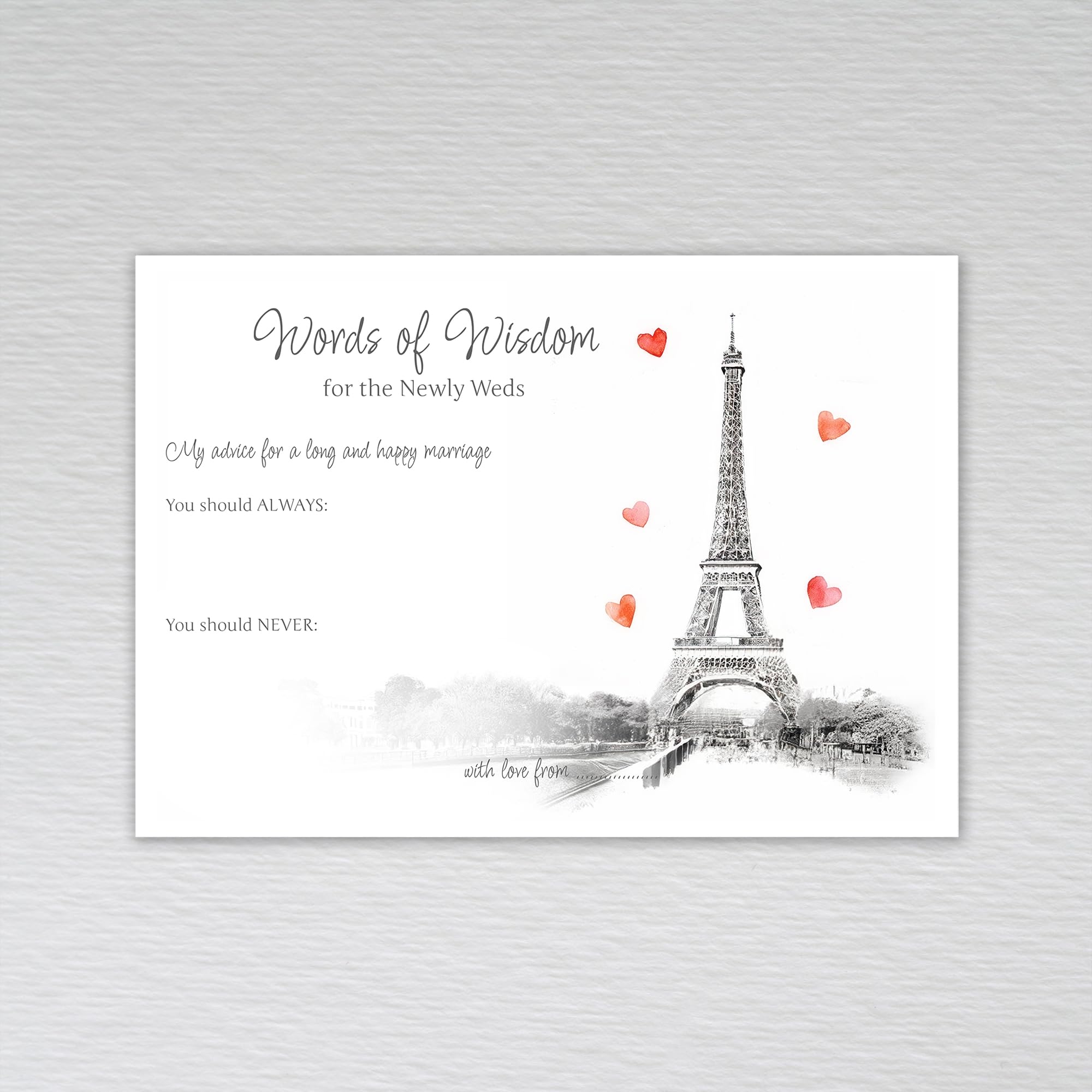 Webspectations Black and White French Themed Table Trivia Wedding Icebreaker Table Favours: Black and White with Chic Red Hearts Eiffel Tower Wedding Trivia (Pack of 50 without Envelopes)