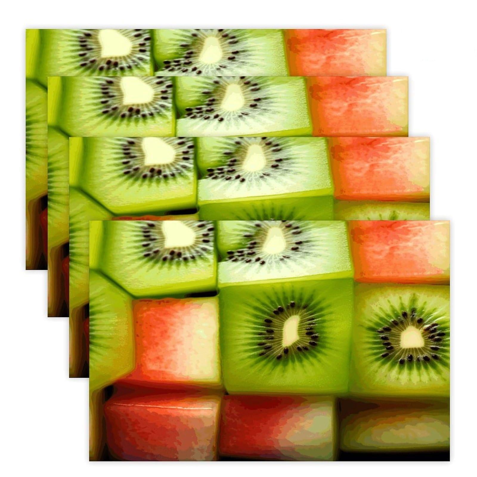 Kiwi Watermelon Placemats Heat-Resistant Washable Place Mats Anti Slip Dining Table Place Mats Wipeable Dining Table Mats Kitchen Decoration Placemats 17.7’’×11.8’’