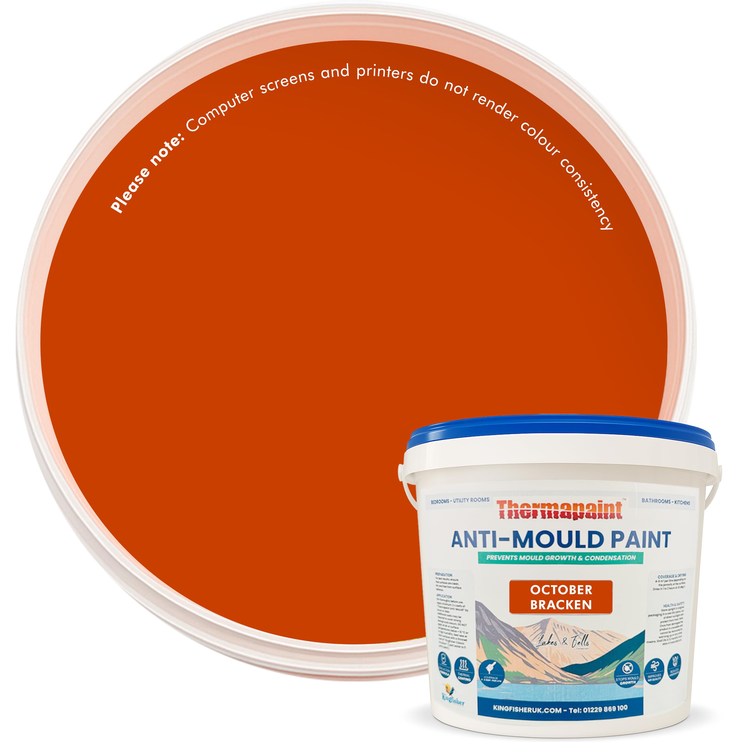 Kingfisher Thermapaint Anti Mould Paint with Active Fungicide 5L | Mould & Moisture Resistant Emulsion Wall Paint for Kitchens, Bathrooms & More | Waterproof & Washable | October Bracken