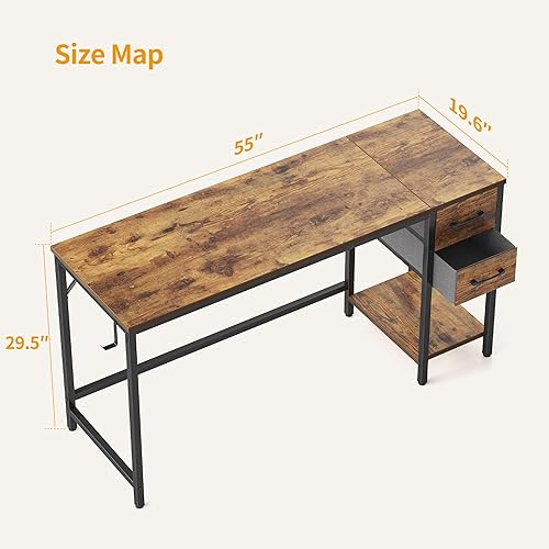 Miniatura 3 de CubiCubi Escritorio para computadora en casa con 2 cajones, escritorio pequeño de 55 pulgadas, mesa de estudio, escritorio moderno y simple para PC,