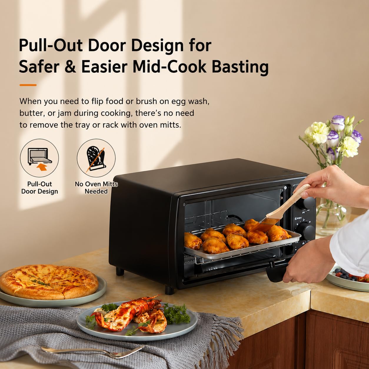 Toaster und Pizzaofen, Konvektionsofen, Retro-Stil, kompakte Größe, traditioneller Mini-Backofen, Schnellaufheizung, Edelstahl-Konvektionsofen
