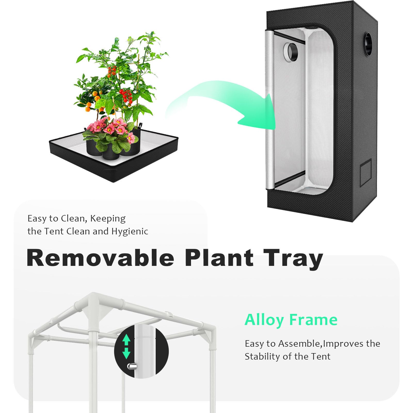 Tente de culture d'intérieur avec éclairage à spectre complet, design imperméable, base amovible, structure robuste pour la culture des plantes