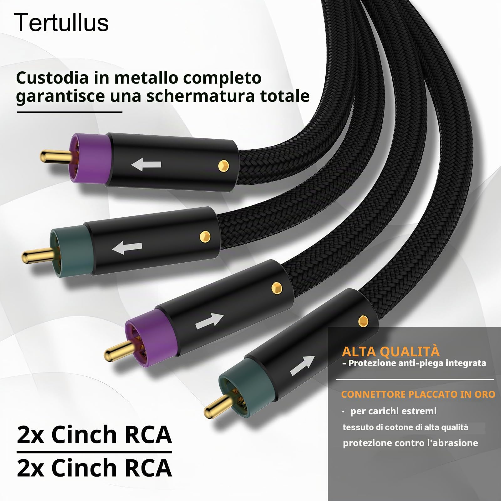 Tertullus Cavo audio RCA di fascia alta per giradischi, home cinema e impianto HiFi, placcato in argento OFC 24 K (1,5 m/4,92 ft)
