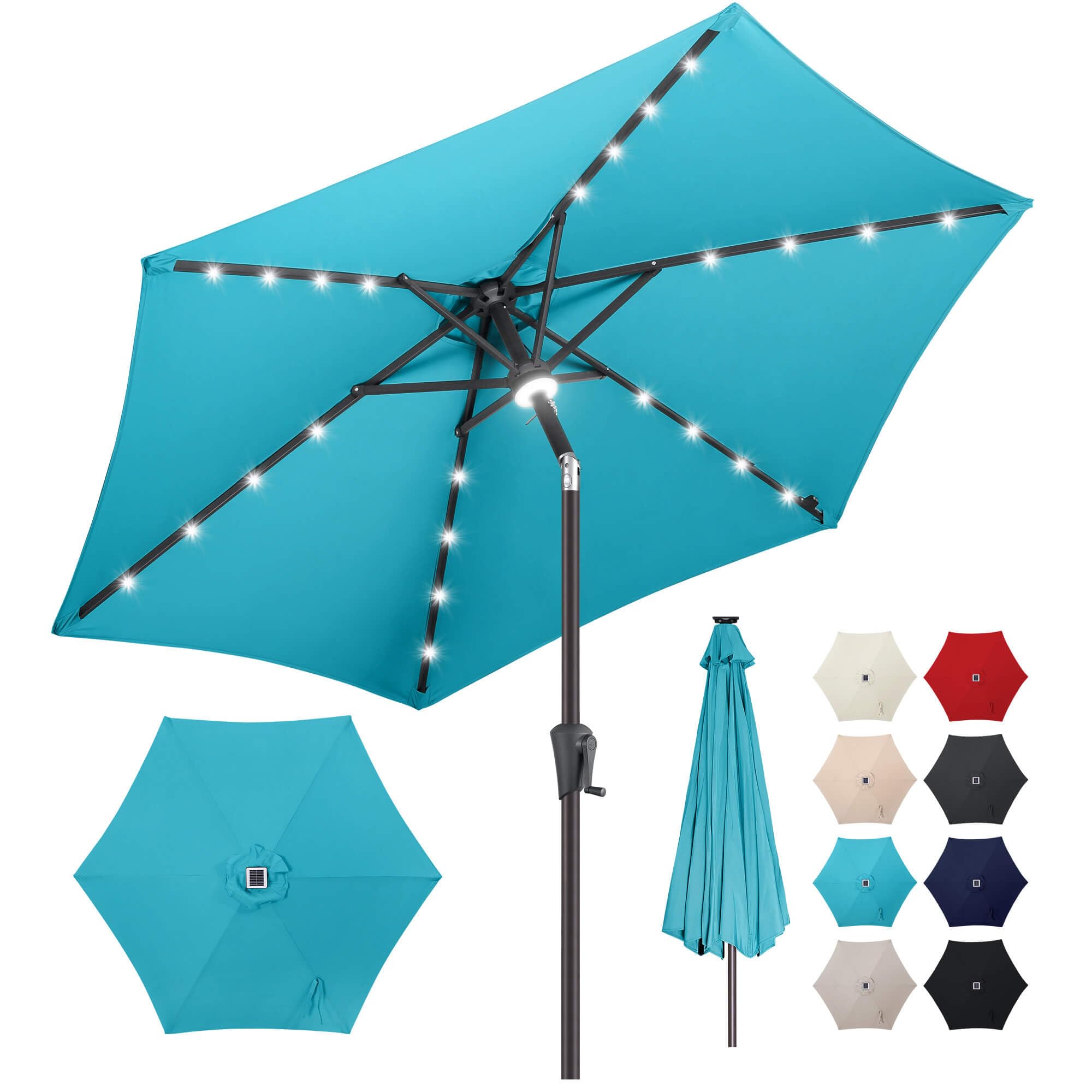 aqua blue patio umbrella with solar lights Amazon.com : AckMizz 7.5ft Solar Umbrella Outdoor