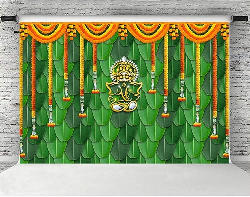 Miniatura 3 de Wollmix Pooja - Telón de fondo decorativo indio, Ganpati Puja, tradicional, Chatiya Ganesh Mehndi, fondo de fotografía, festival, boda, fiesta,