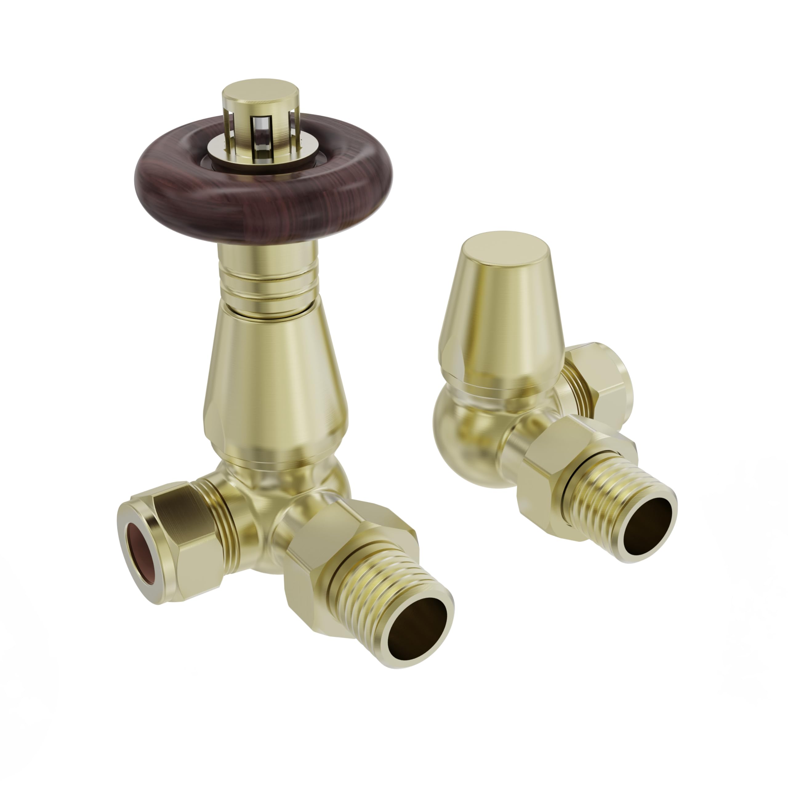 Nrg Brushed Brass Traditional Corner Central Heating Radiator Valve 15Mm Thermostatic Lockshield Valves