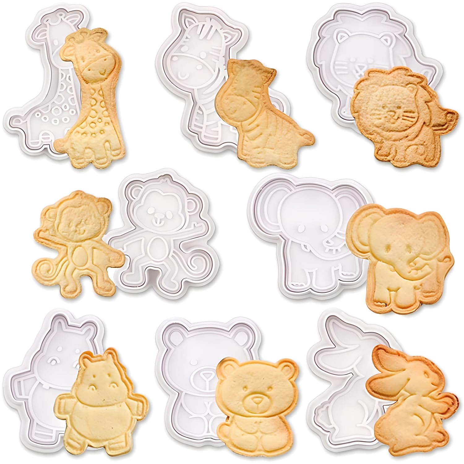 Joyzzz Cookie Cutters Set, 8PCS Animal Cookie Cutters Stamper, Safe and Durable Fondant Cutters Plunger Cookie Stamps, 3D Animal Embossing Cutters for Biscuit Fondant Cheese Baking