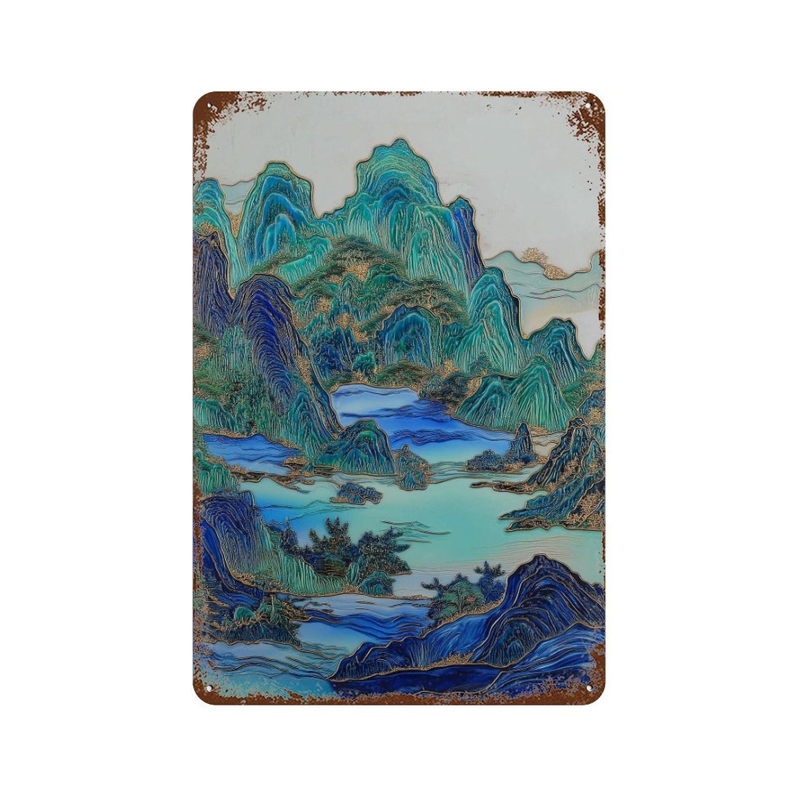 xiaoxiaoshen Japanese Mountain Lake Blue Green Asian Landscape Scenic Nature Vertical Modern Wall Decor Art Metal Tin Poster Modern Home Decor Art Home Bar Shop Decorations Vintage Sign 30x20cm