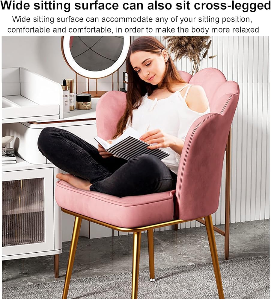 Sedia da toeletta in velluto, moderna sedia con seduta imbottita, senza ruote, graziosa sedia da trucco per camera da letto, soggiorno, ufficio