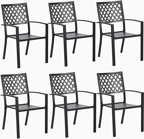 Miniatura 10 de MFSTUDIO Juego de 4 sillas apilables de metal negro con respaldo ondulado para interiores y exteriores sillas de hierro forjado con brazo juego de 4