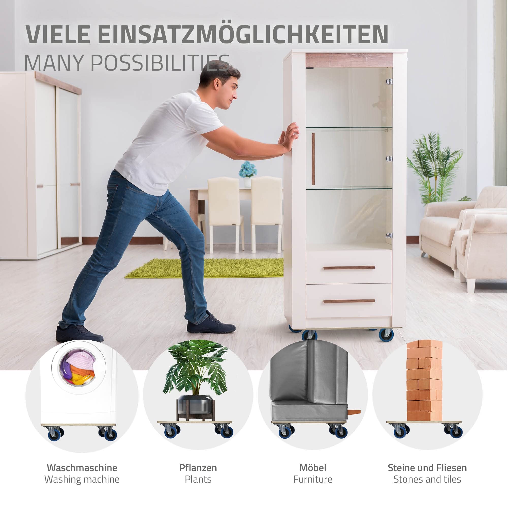 ECD Germany 2X Carrelli da Trasporto Mobili Elettrodomestici 40 x 60 cm Portata Carico Max. 800 kg Piattaforma Girevole Pedana con Ruote in Gomma Base Mobile Sposta Carichi Pesanti Trasloco Oggetti