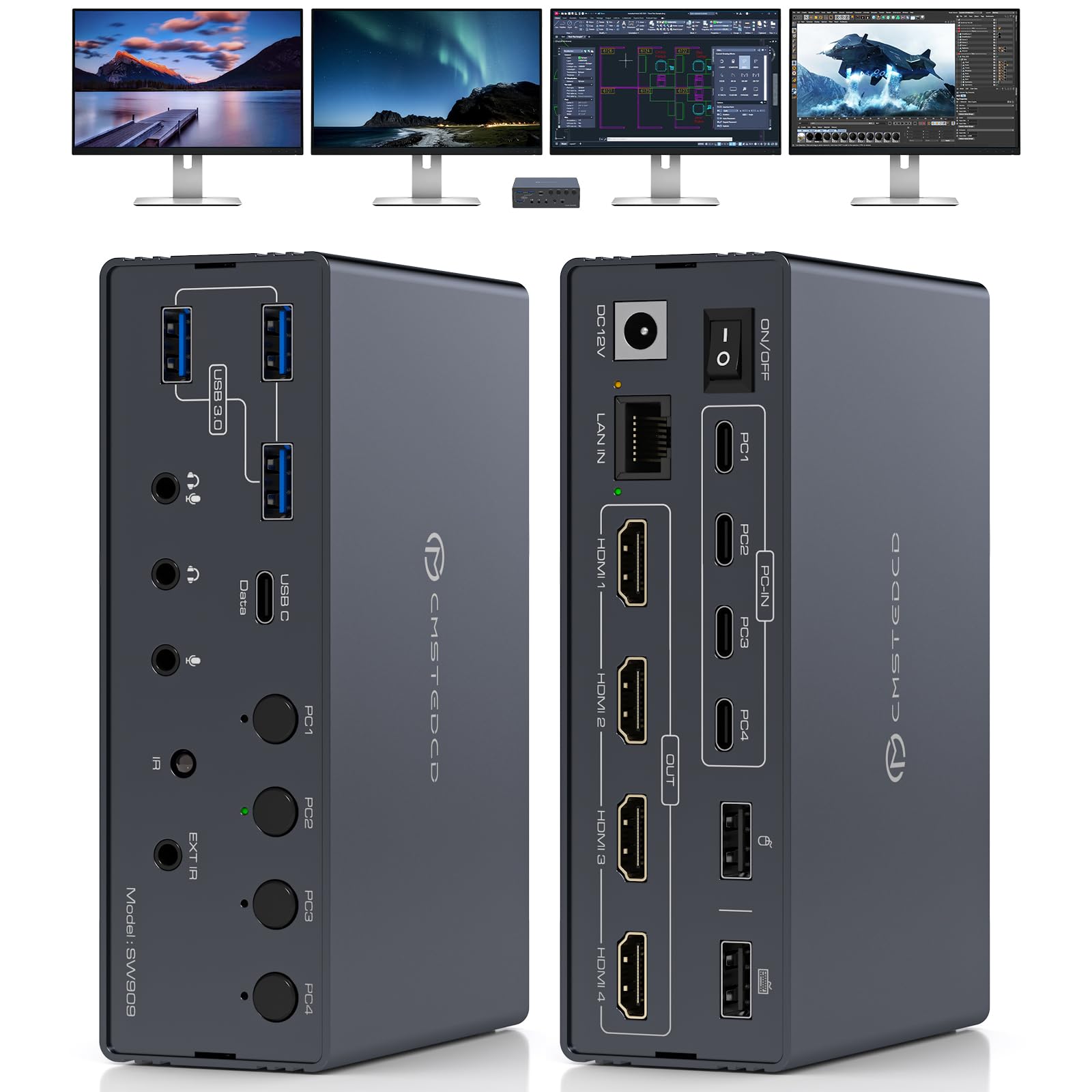 USB C KVM Switch 4 Computers 4 Montors Docking Station for M1 M2 M3 M4 with Displaylink Technology,4K60Hz HDMI KVM Multi-Monitor Extended/Mirrored Display Out for Windows Mac-image-20