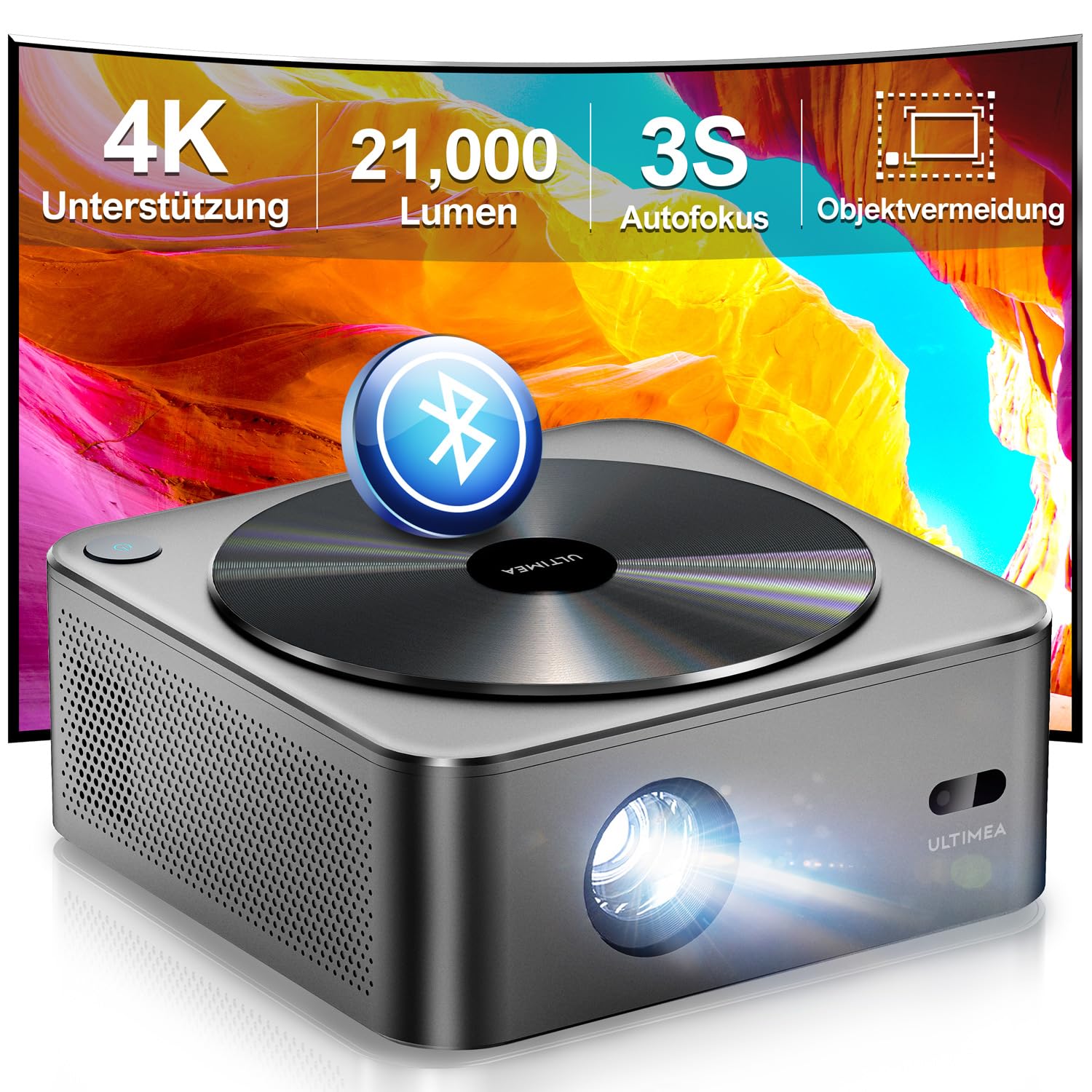 ULTIMEA Beamer WiFi Bluetooth Auto Fokus/Keystone, 700ANSI 21000 Lux, Overheadprojektor 4K, unterstützt Full HD 1080P, Nativ, Heimkino, tragbarer Projektor für iOS Android Phone/TV Stick/Switch