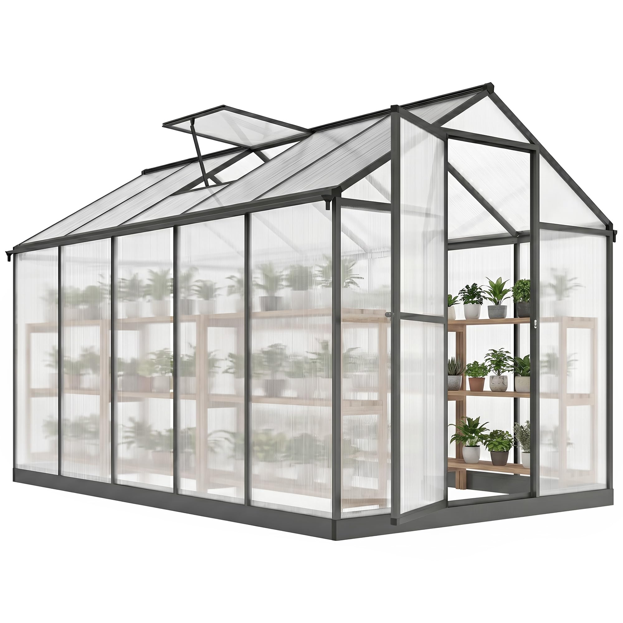 Outsunny Serre de Jardin en Aluminium Polycarbonate, Serre avec fenêtres supérieures réglables, Porte battante, abri extérieur résistant aux intempéries pour Plante Fleur, 303x183x195 cm, Transparent