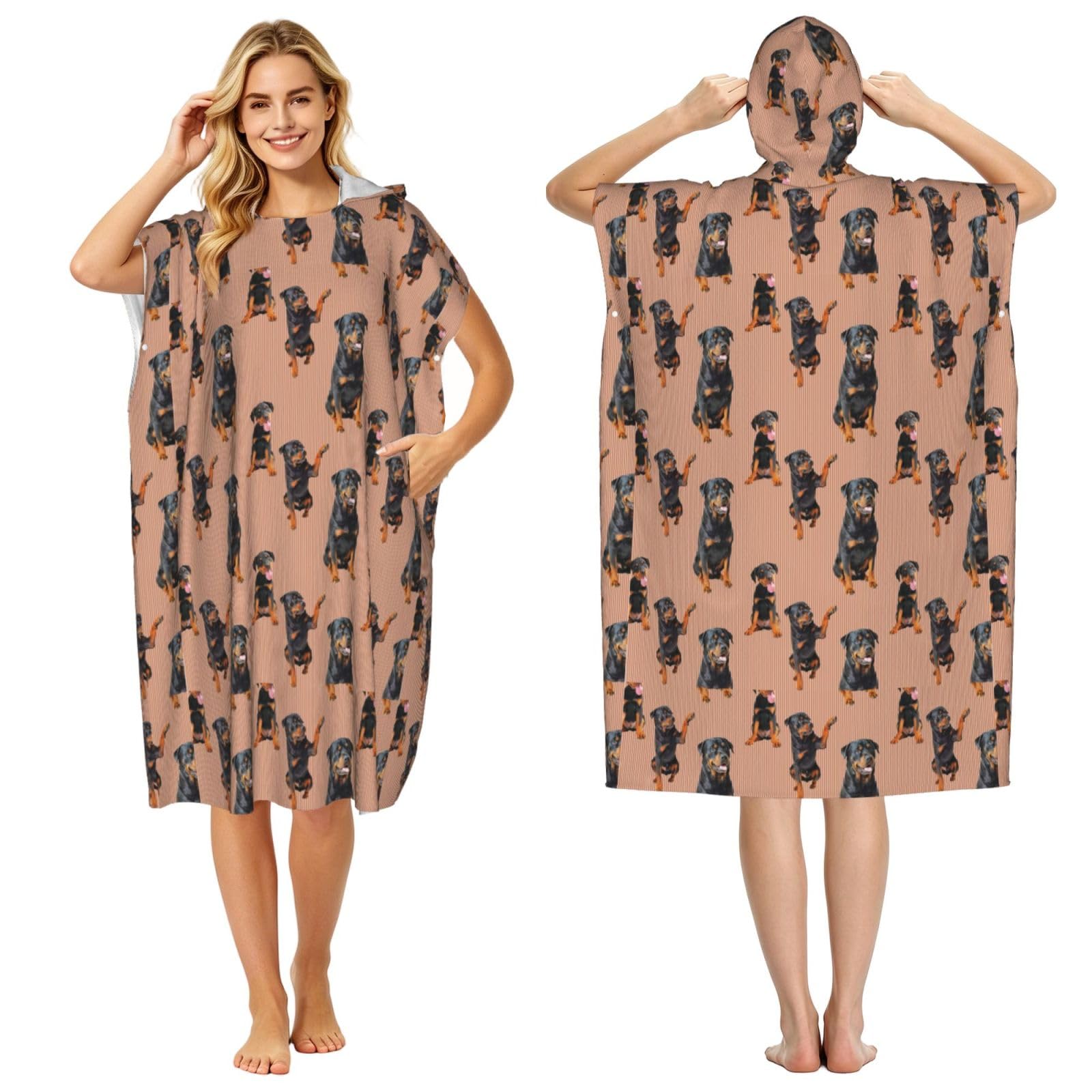 Poadnly Rottweiler (Orangerust), Adult Hooded Beach Towel 90 x 110 cm,Changing Bath Robe, Surf Poncho Towel For Women Men