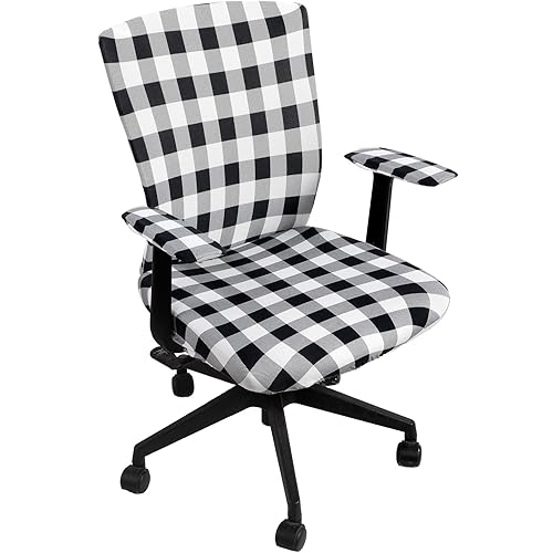 Tatuo Office Chair Seat Cover with Armrest and Backrest Cover, Stretchable Desk Chair Cover Elastic Universal Rotating Computer Chair Protector (Black and White Plaid, 1 Set)