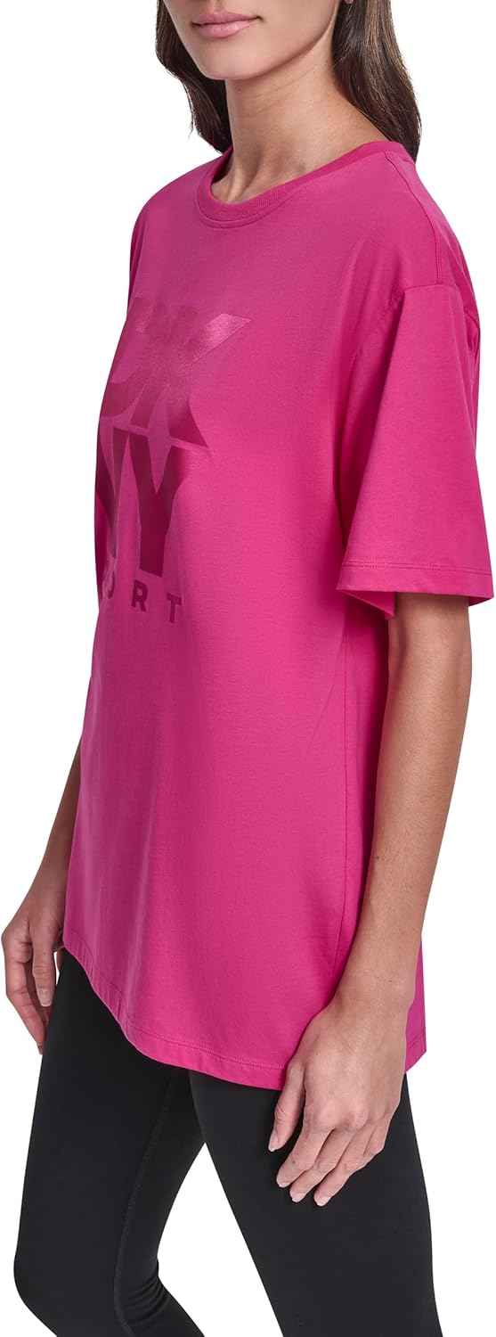 DKNY Womens Short Sleeve Stacked Satin Logo T-Shirt - Image 3