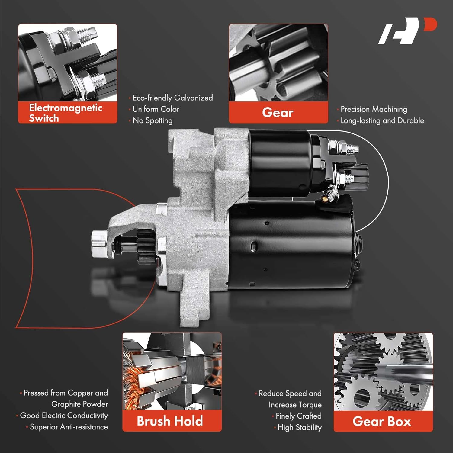 A-Premium Starter Motor Compatible with Audi A5 Quattro 08-10, A6 Quattro 12-13 16-17, A7 Quattro 16-17, A8 Quattro 10-17, Q5 12-17, Q7 11-15, RS5 13-15, S4 11-16, 12V 1.4KW 10 Teeth Clockwise