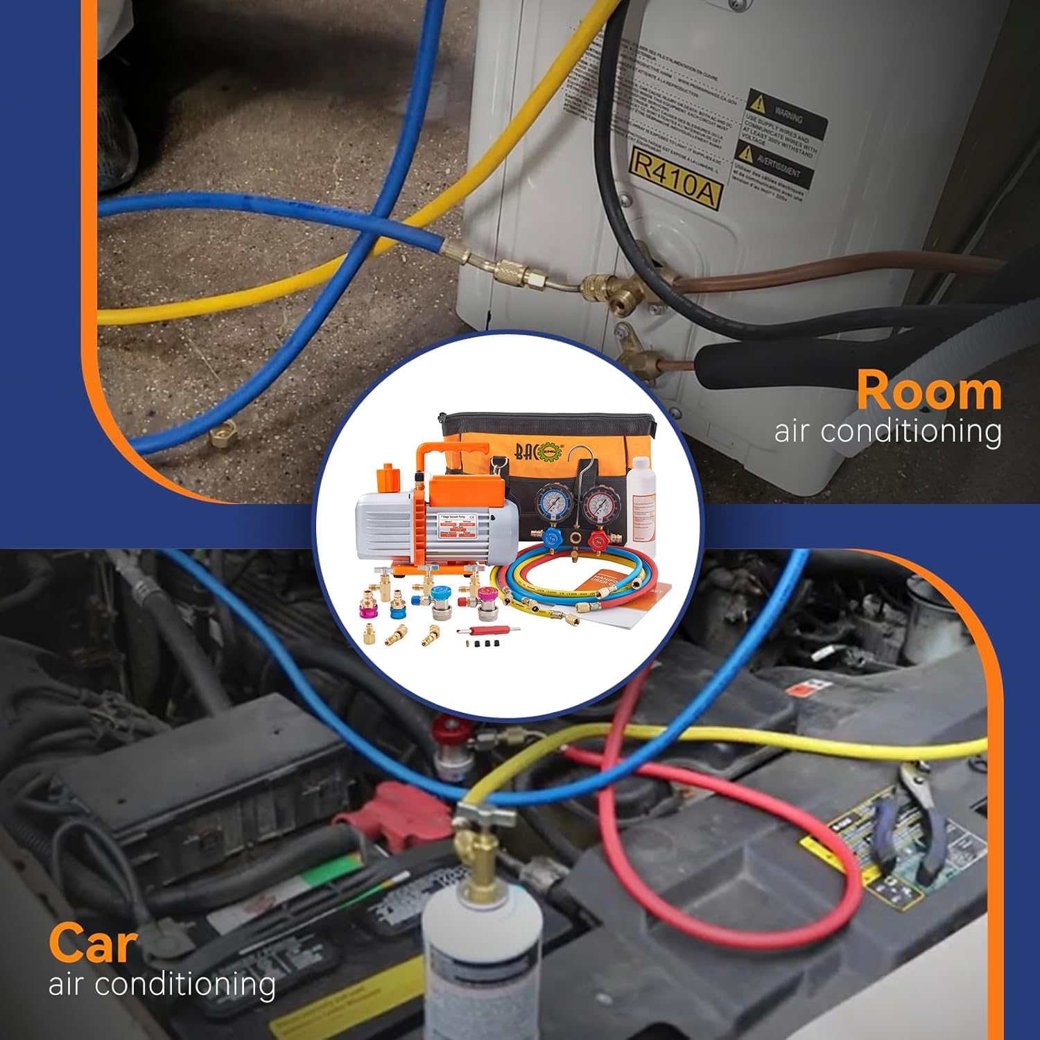 BACOENG R32 AC Vacuum Pump and Gauge Set, 5 CFM HVAC Vacuum Pump Kit for AUTO/Mini Split System, Sparkless Vacuum Pump for R1234yf R32 R134a R410a Refrigerants