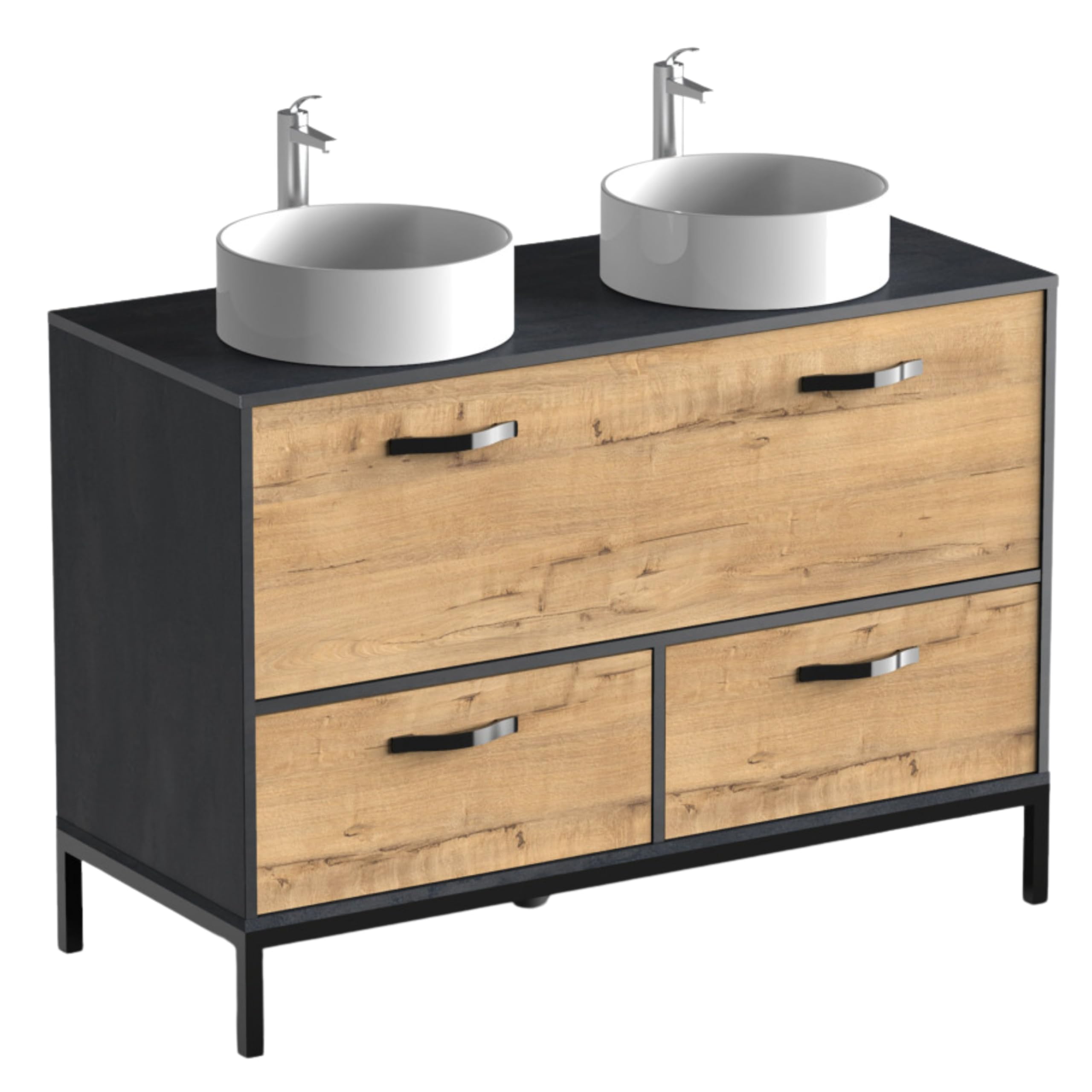 Miroytengo Mueble de Baño Sena Doble Arario y 2 Cajones Sin Lavabos 120cm Melamina Roble Gold y Negro