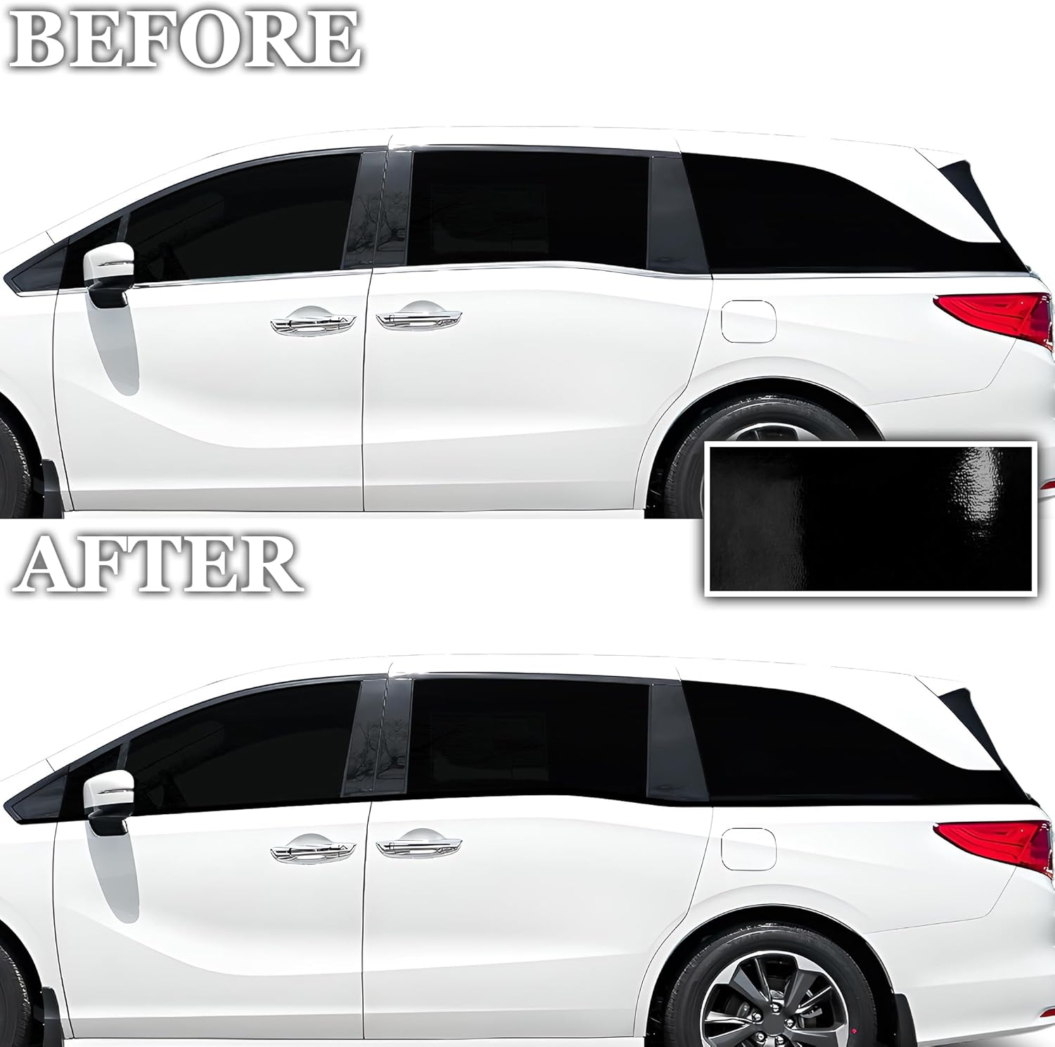 BOGAR TECH DESIGNS Side Window Trim Chrome Delete Overlay Compatible with Honda Odyssey 2018-2025, Gloss Black