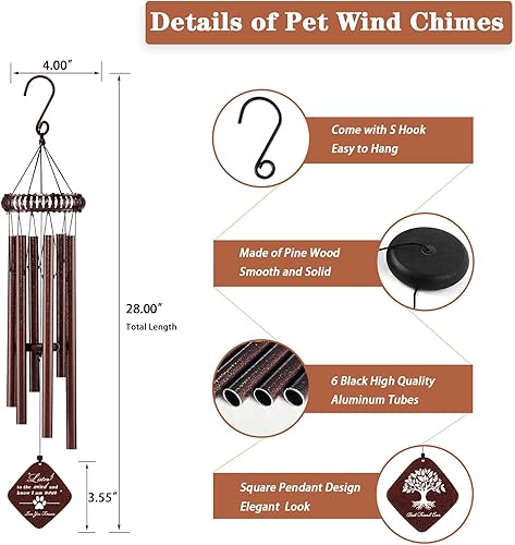 Miniatura 15 de Regalos de pérdida de mascotas, campanillas de viento conmemorativas para perros de 28 pulgadas, regalo de condolencias por pérdida de perro, regalo