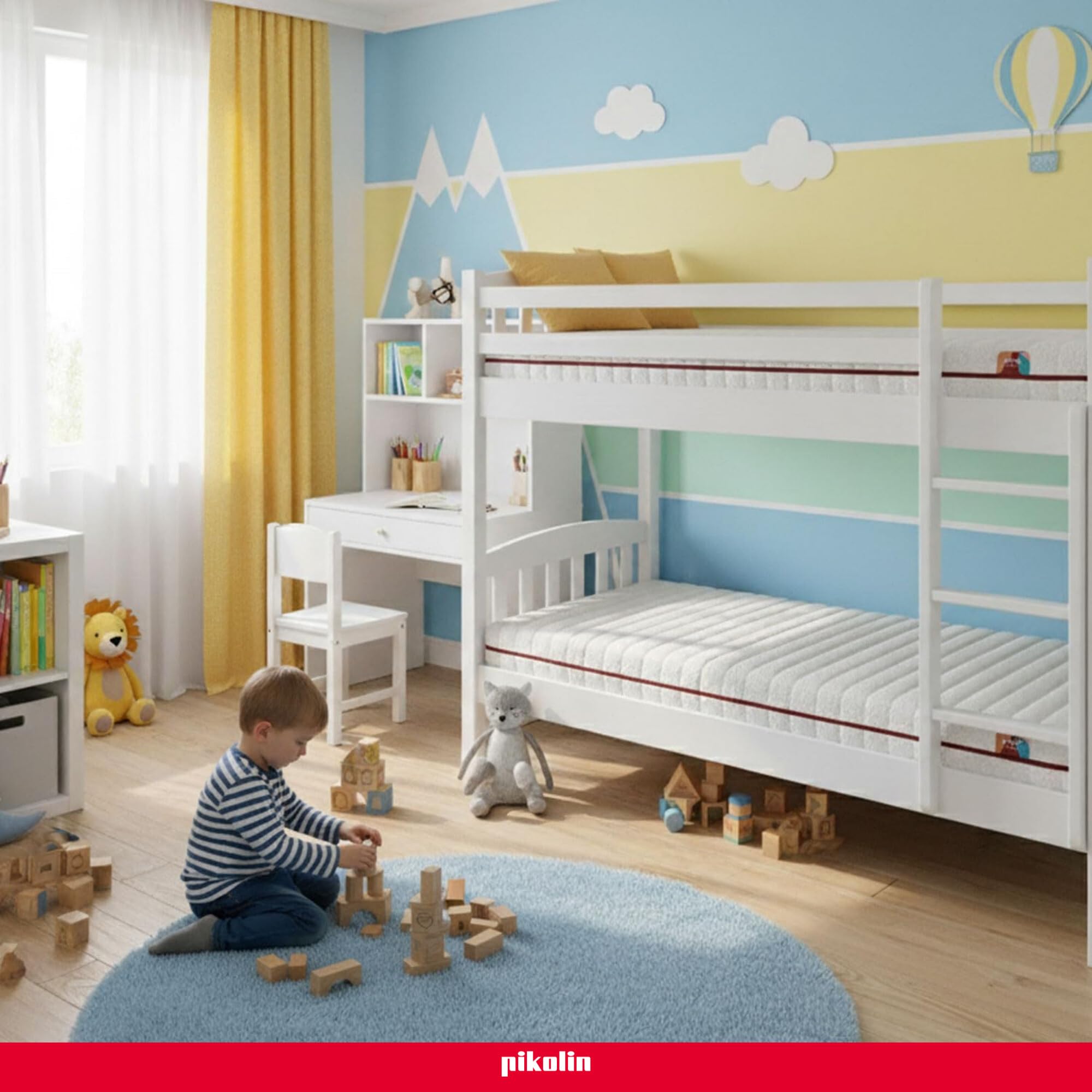 PIKOLIN Materasso Singolo 80 x 190 cm per Letto a Scomparsa e Letto a Castello Schiuma HR Extra Comfort Rivestimento Lavabile Alta Traspirabilità PIKUP Kids