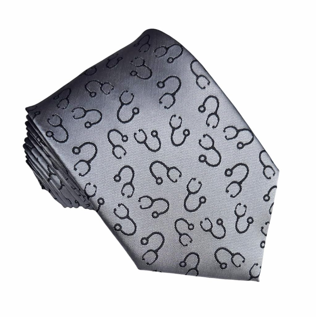 Maker V Doctor Neckties Radiology Necktie, Surgeon Necktie, ER Doctor, Nurse, Medical Professionals & Students Gift, Stethoscope Grey, Microfiber, Skinny