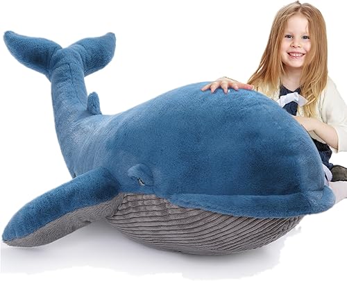 Miniatura 1 de Tezituor Animal de peluche de ballena grande, juguete gigante de peluche de ballena de 4 pies, almohada de felpa de ballena grande de 47 pulgadas