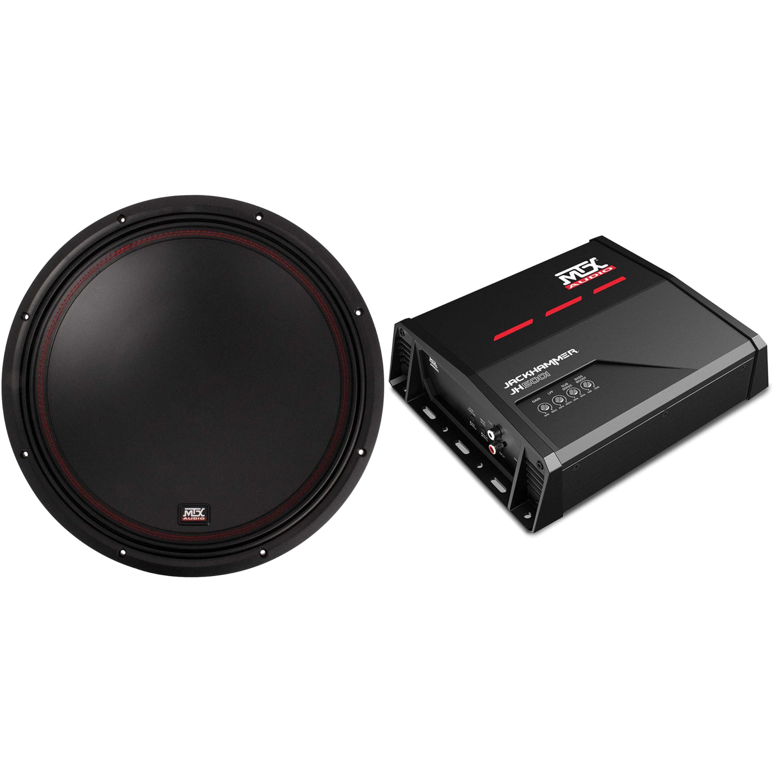 MTX JH5001 Jackhammer Series 500W x 1 @ 1-Ohm Class D Mono Block Amplifier, and MTX 5515-44 55-Series 15