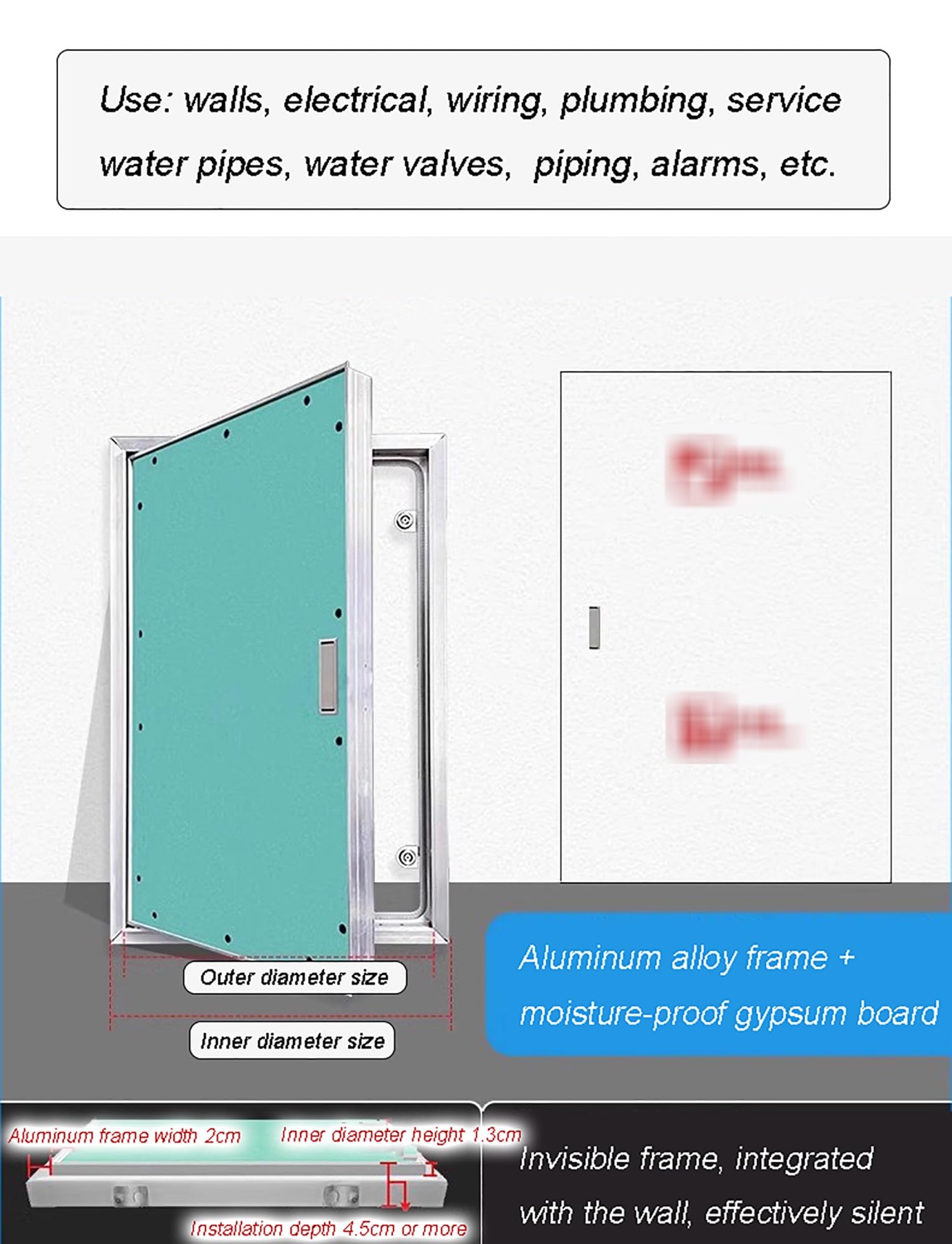 Panel dostępu z aluminiową ramą i płytą gipsowo-kartonową - łatwy dostęp do otworów kontrolnych ścian i sufitów, duże wymiary (70 x 160 cm / 27,5 x 63 cala)
