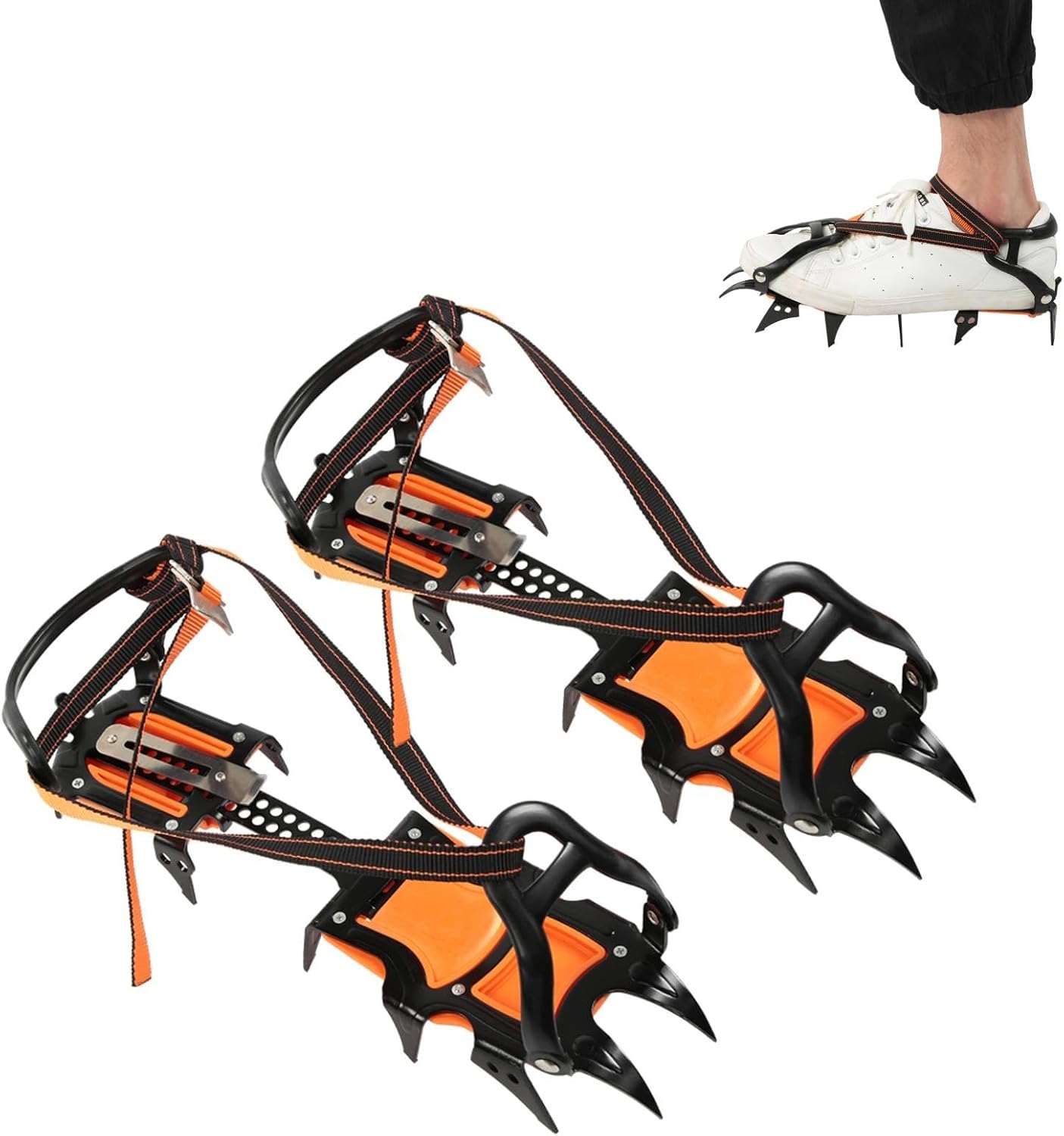 Spring Claw Ice Cleats, 12 Toothed Non Slip Snow Traction Cleats Ski Ice Shoes Cover Accessory for Walking Fishing Climbing Hiking