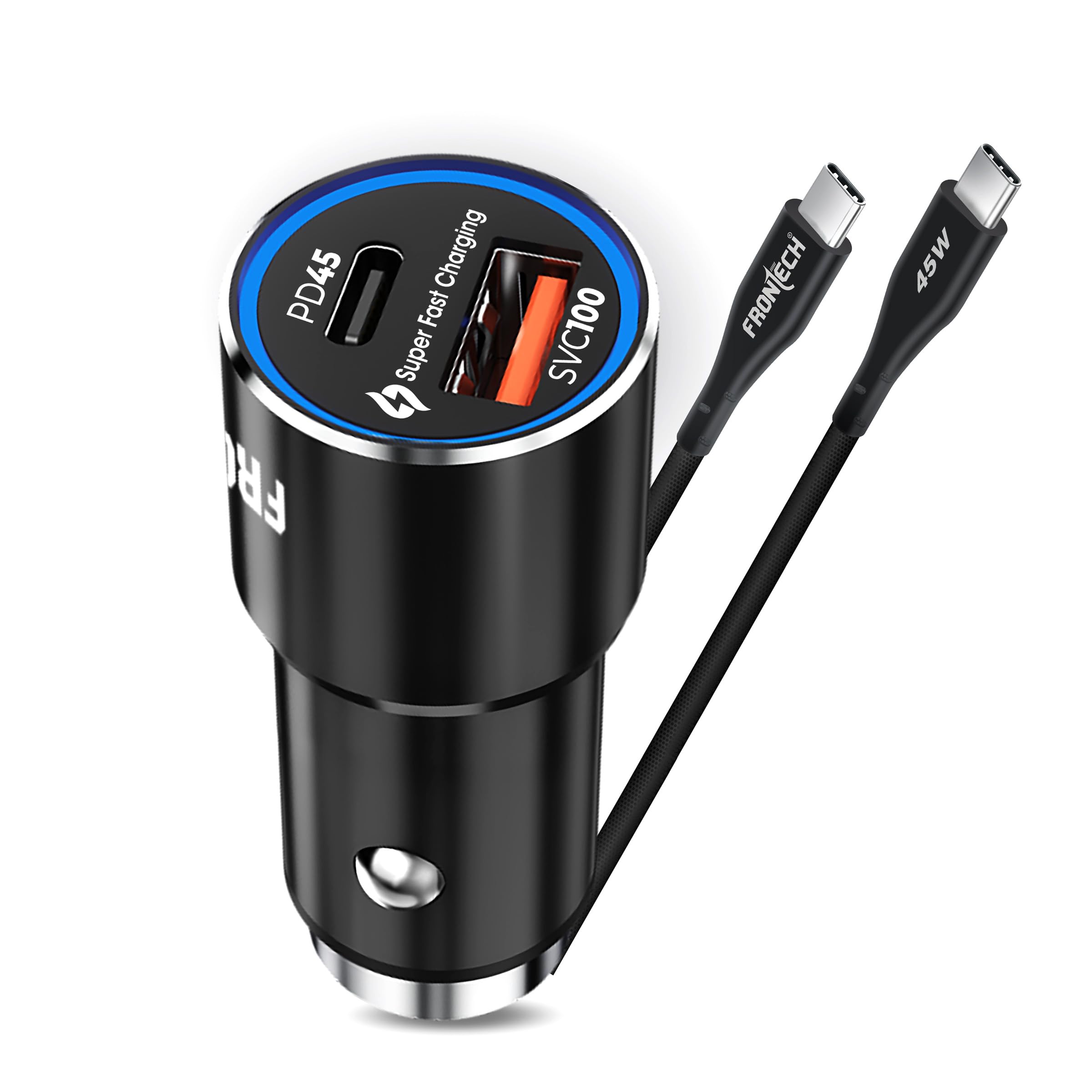 FRONTECH Super-Fast Car Charger | 145W Dual Port | Type-C PD 45W + USB QC 100W | Anti-Vibration | Compact Design | 1M Type-C Cable | Secure Fit (CCH-0005)-picture-29