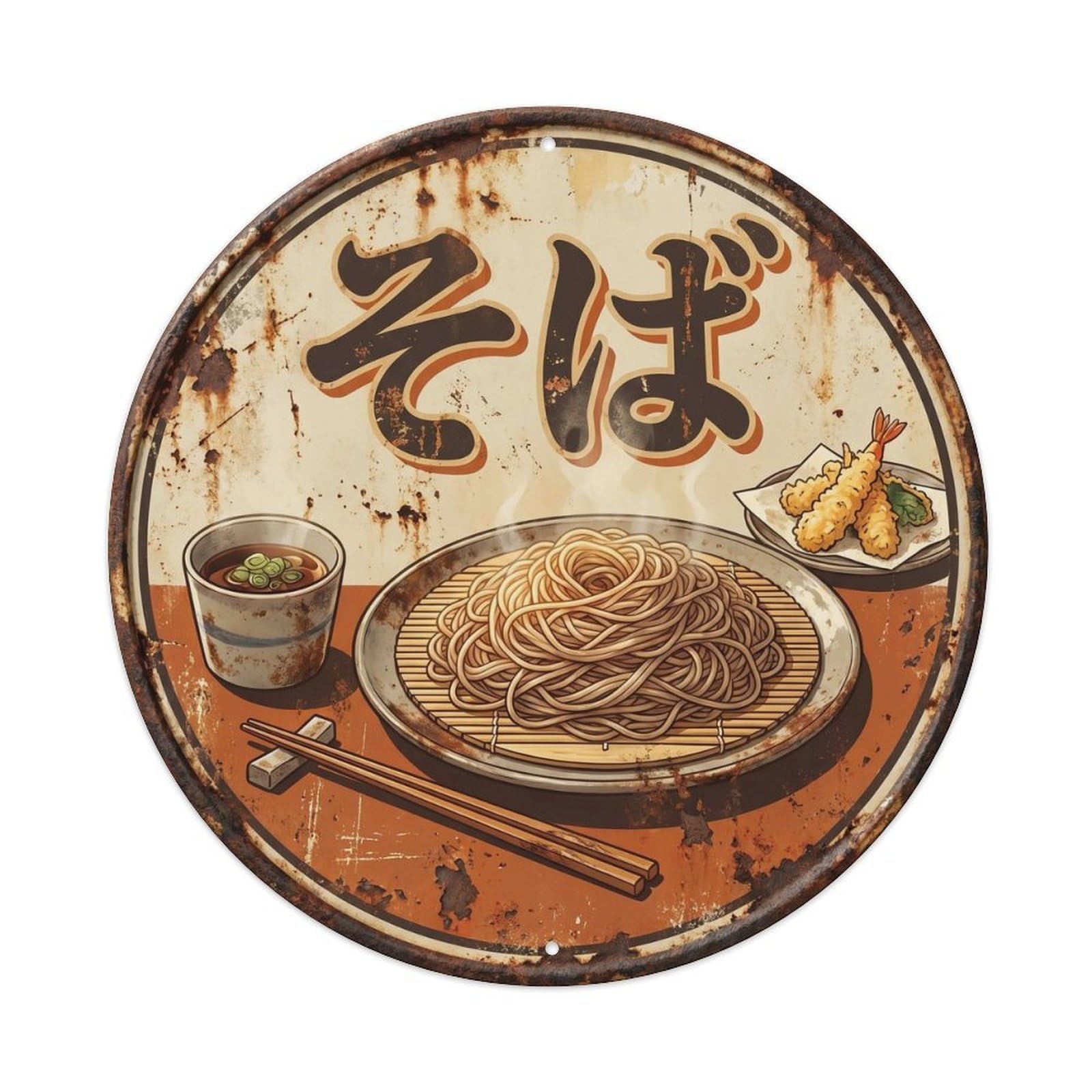 Cxhjca 8X8inch(20X20cm) Soba Japanese Noodles Rustic Vintage Tempura Cuisine Metal Tin Sign