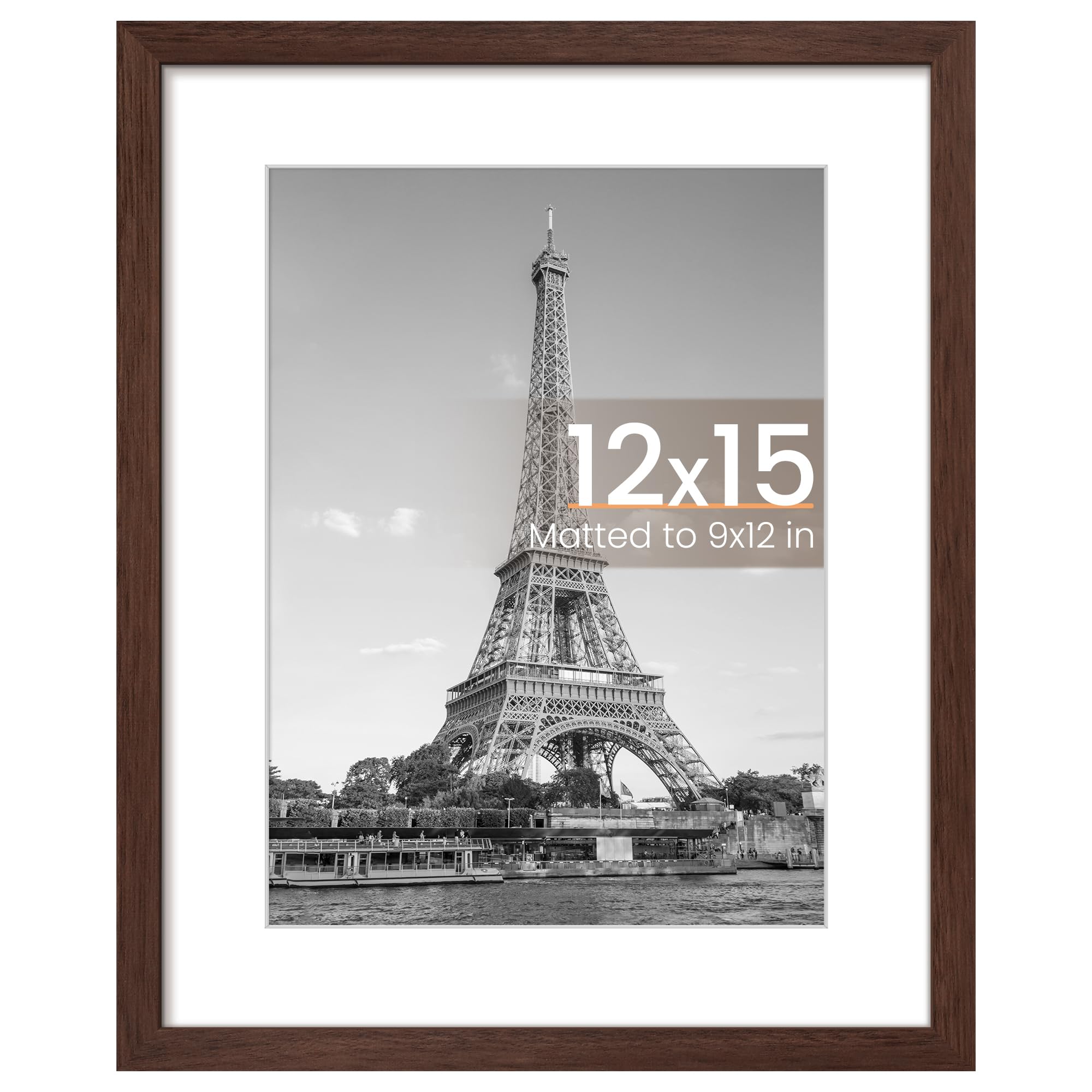 upsimples 12x15 Picture Frame, Wall Decor Poster Frames, Brown 1 Pack | 12 x 15 Frame, 9x12 Frame with Mat for Gallery Wall, Family, Baby, Dog, Dorm, Christmas