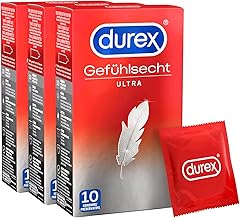 Durex Real Feel Ultra Condoms - 20% Thinner Tip, Moisturized with Silicone Lubricant, Transparent, Pleasant Smell - Pack of 10 (Pack of 3)