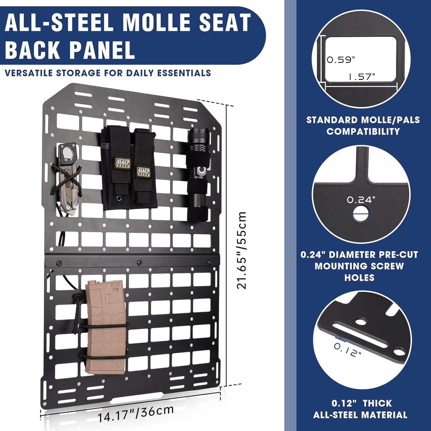Pridefend Heavy Duty Rigid Tactical Seat Back Gun Rack with Molle Panel Vehicle Gun Holder,All-Steel Tactical Seat Back Organizer for Hunting Rifles/Shotguns