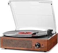 Vista 1 de Tocadiscos de vinilo con receptor Bluetooth integrado y 2 altavoces estéreo, 3 velocidades y 3 tamaños, tocadiscos retro portátil