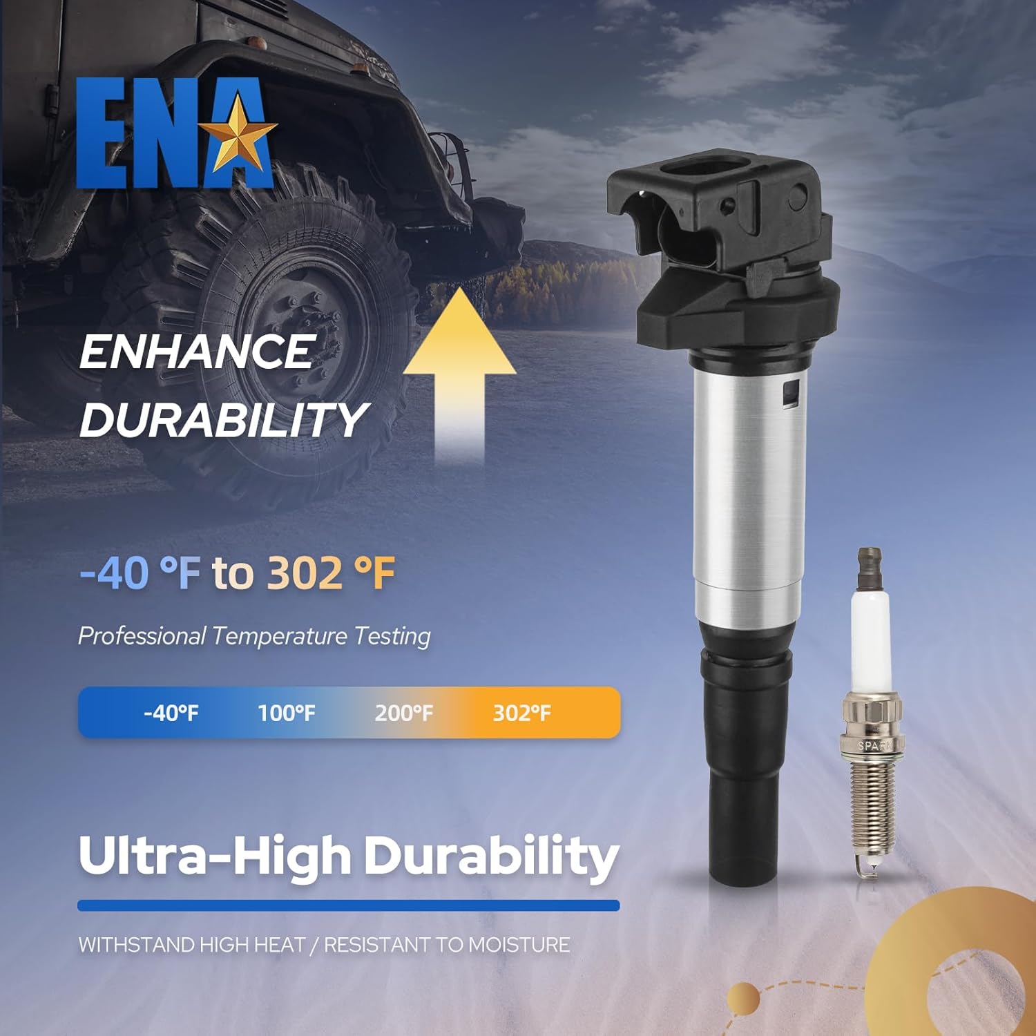 ENA Ignition Coil Pack and Iridium Platinum Spark Plugs Compatible with Mini Cooper Countryman Paceman 2004 2005 2006 2007 2008 2009 Replacement for UF598 UF598T 19005293 97968 ILZKBR7B8G Set of 4