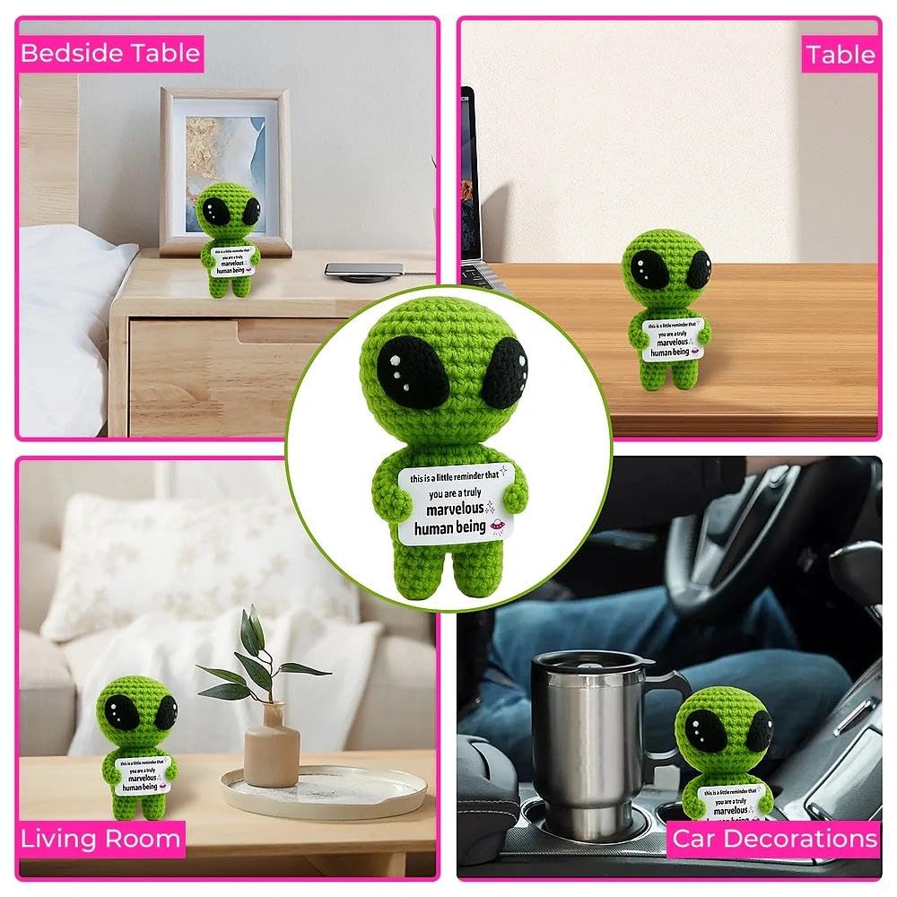 Peluche all'uncinetto con alieno regalo positivo supporto emotivo biglietto positività