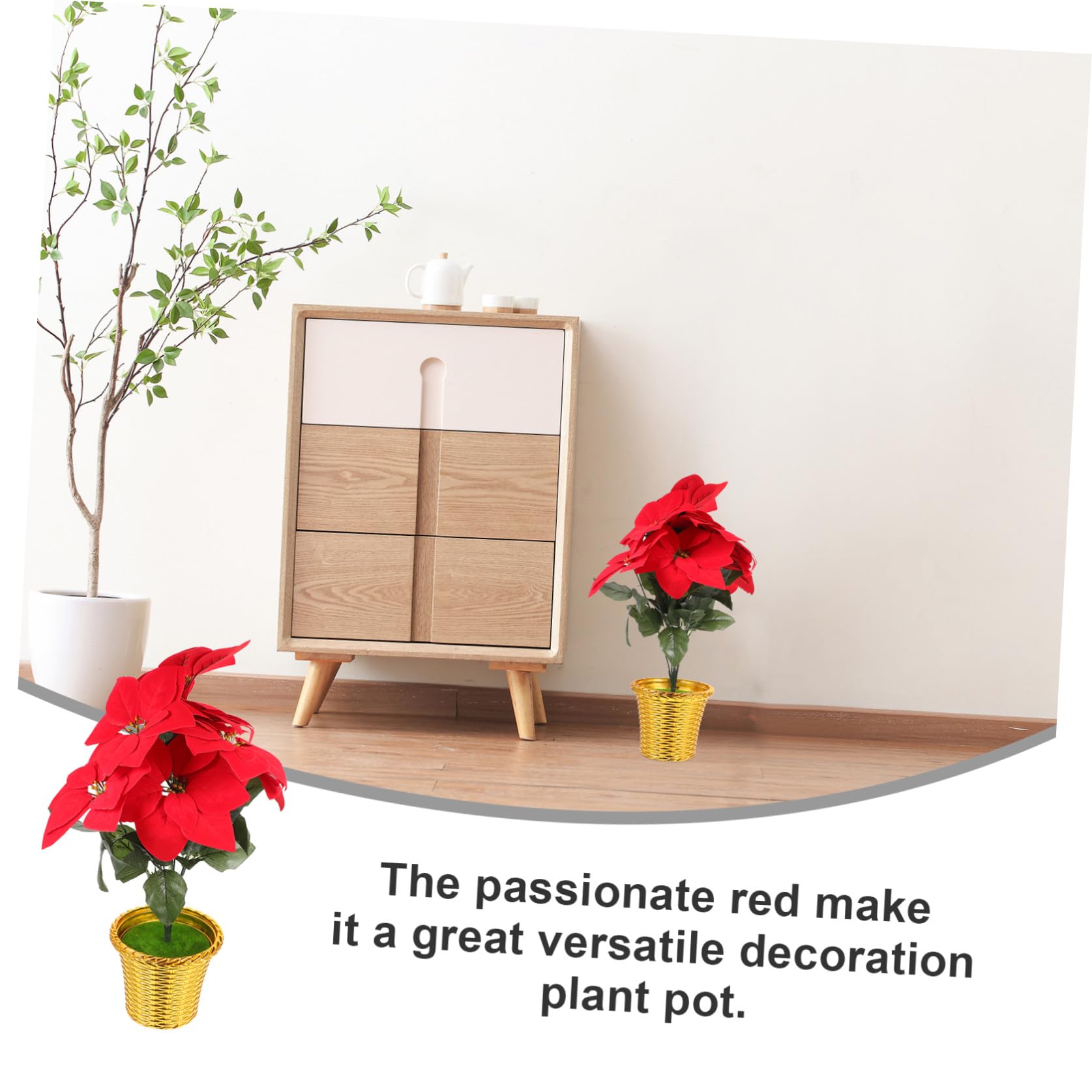Flor Artificial de Navidad Maceta Decoración Poinsettia Falsa para Hogar Mesa y Balcón Accesorio Festivo para Navidad y Acción de Gracias