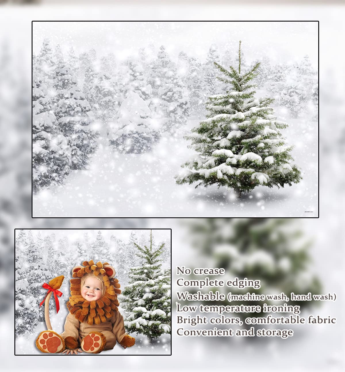 8x6ft Winter Snow Forest Backdrop White Xmas Trees Mountain Scene Photography Background For Christmas New Year Event Party Decorations Holiday Supplies Photo Booth Props